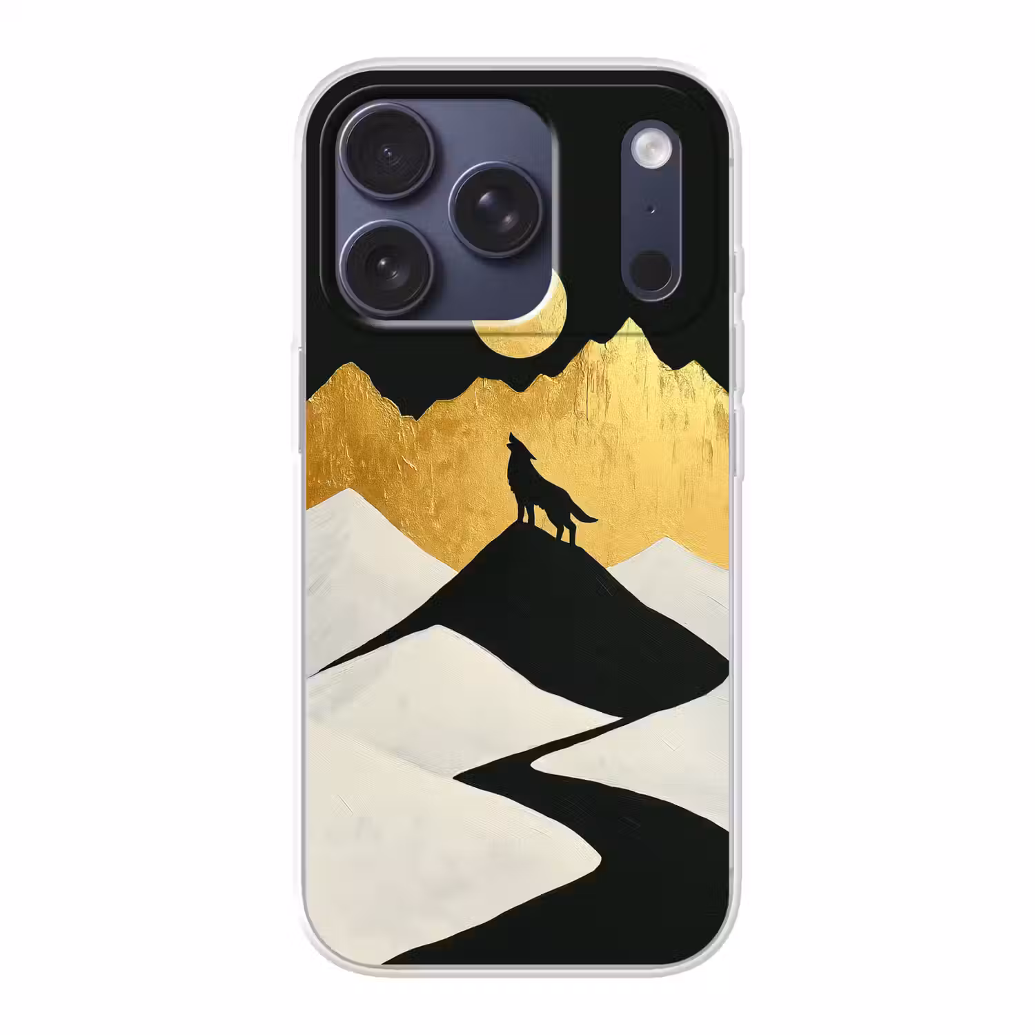 Wolf - Bergen - Maan - Zwart Telefoonhoesje iPhone 17 Pro klein -3d