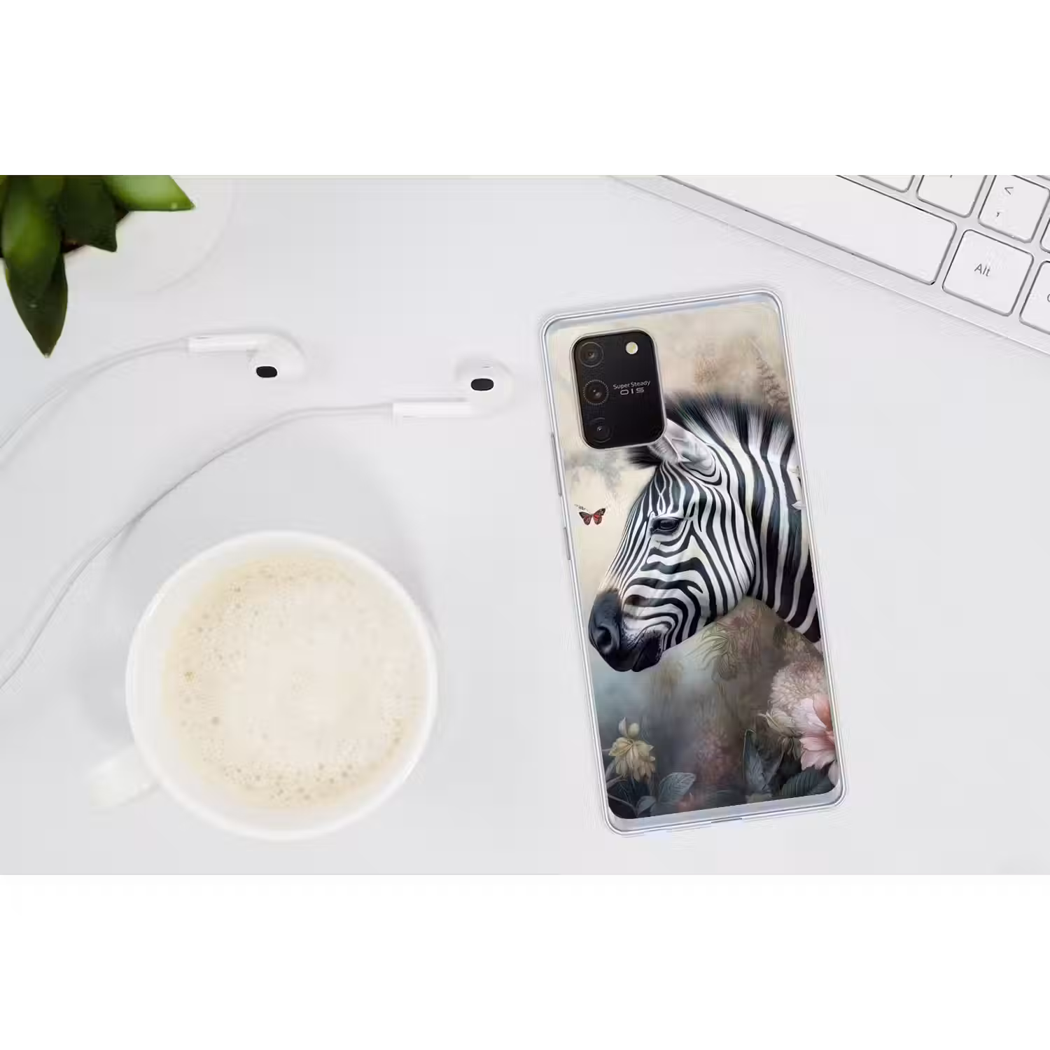 Zebra - Wilde dieren - Vlinder - Bloemen Telefoonhoesje Samsung Galaxy S10 Lite klein -oordopS10Lite