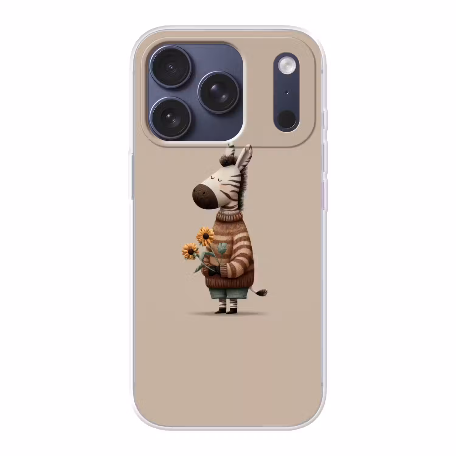 Zebra - Zonnebloemen - Warm Telefoonhoesje iPhone 17 Pro klein -3d