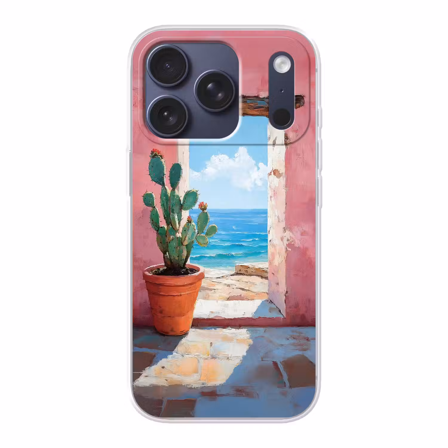 Zee - Roze - Cactus Telefoonhoesje iPhone 17 Pro klein -3d