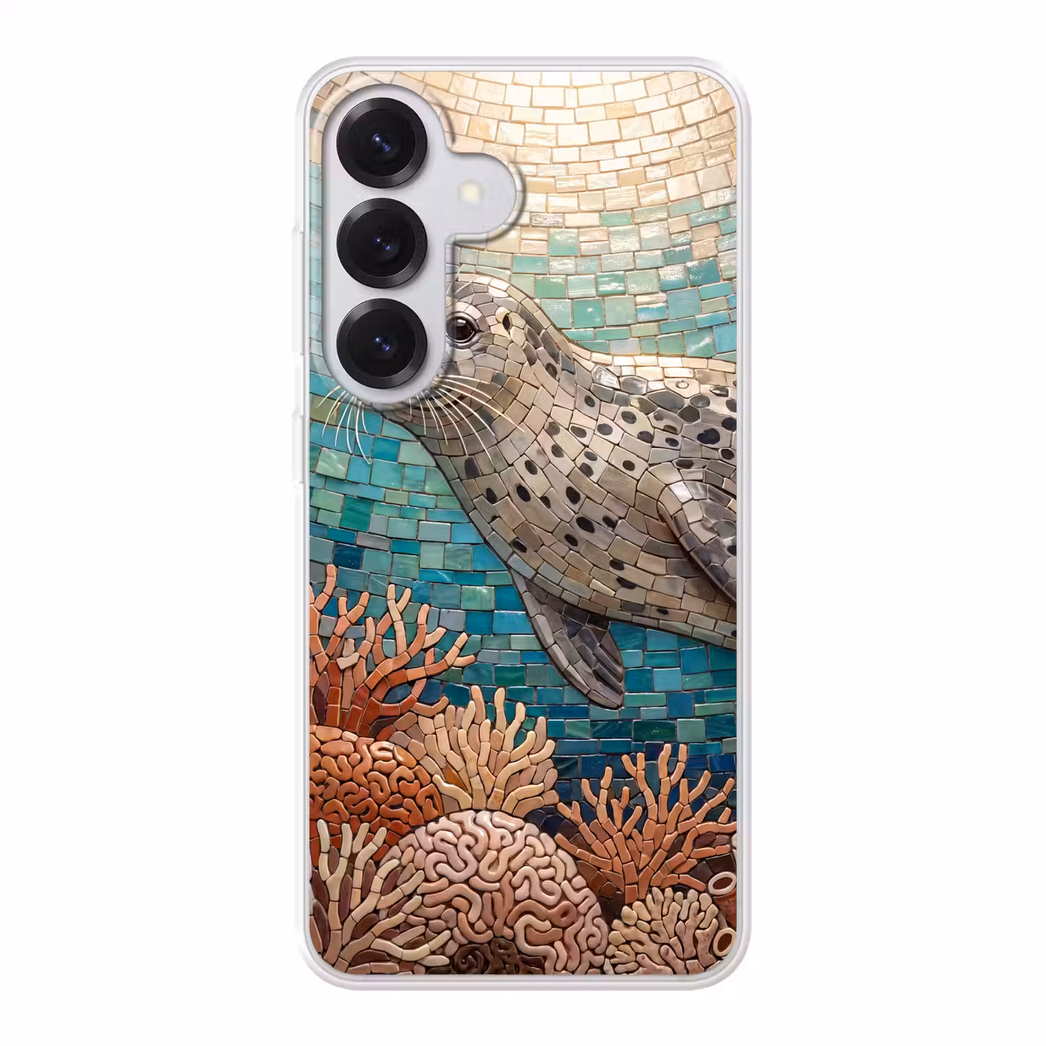 Zeehond - Mozaïek - Onderwater - Dieren - Blauw Telefoonhoesje Samsung Galaxy S26 klein -3d