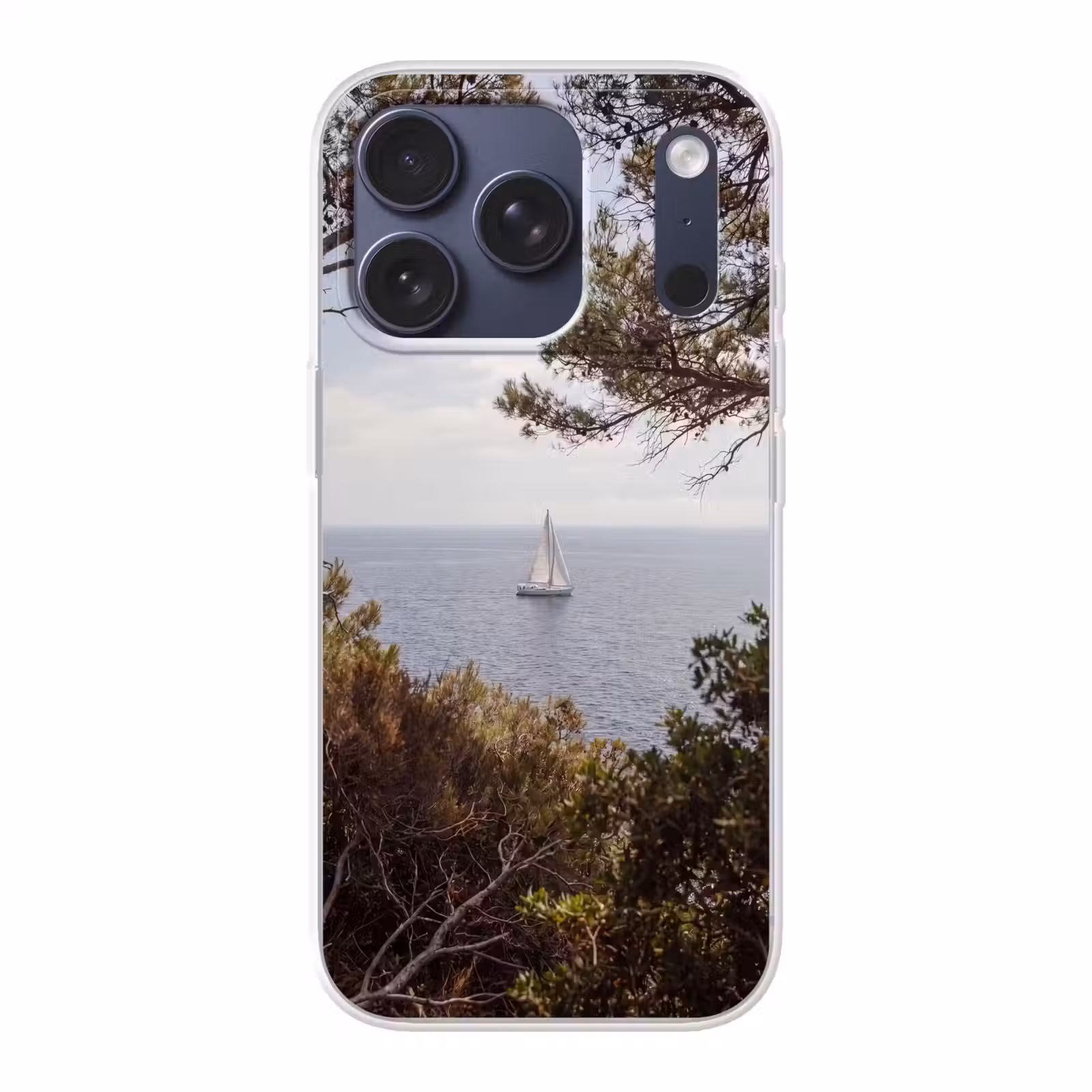 Telefoonhoesje - Zeilboot - bomen - water - Zeilboot - bomen - water Telefoonhoesje iPhone 17 Pro klein