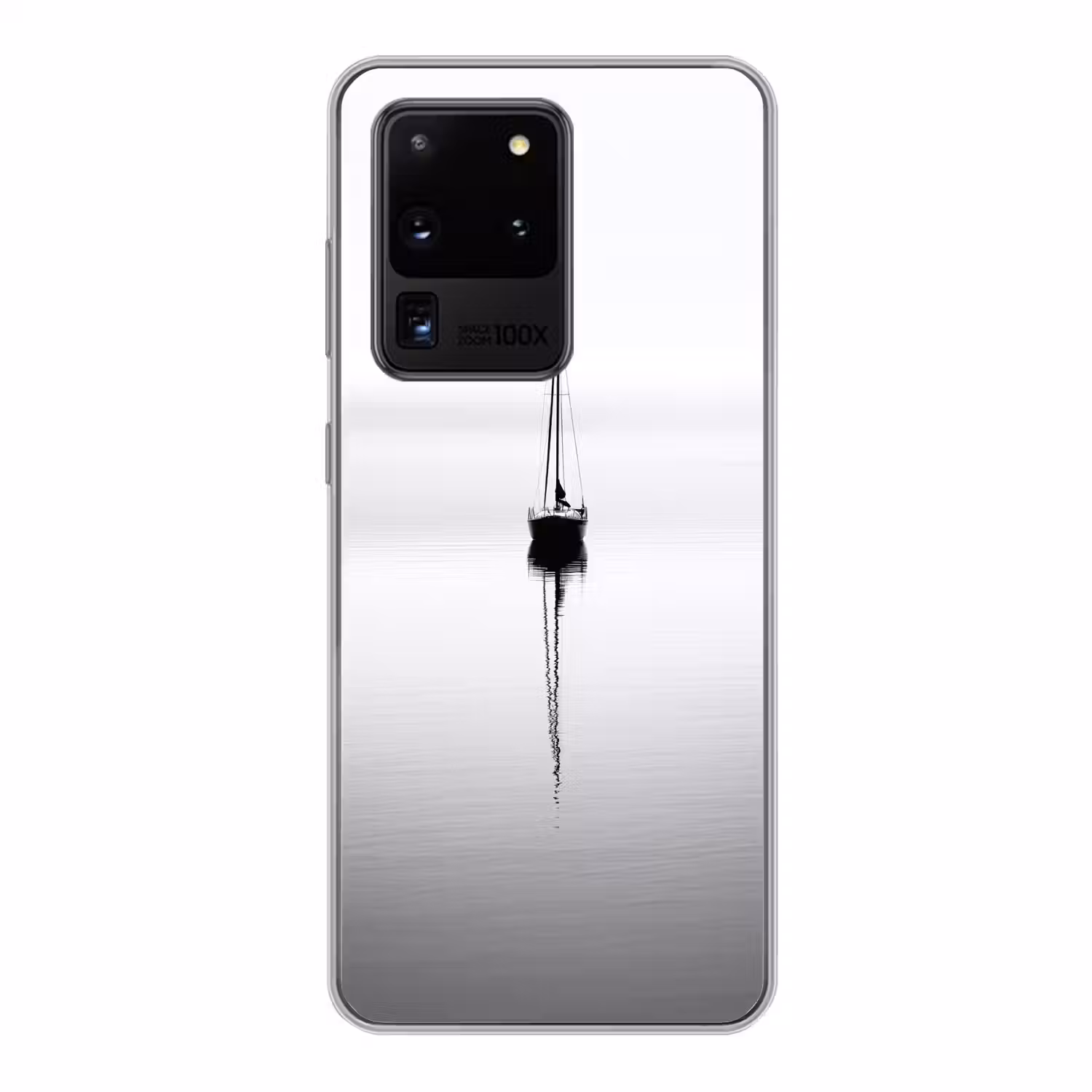 Zeilboot - Zwart - Water - Silhouet Telefoonhoesje Samsung Galaxy S20 Ultra klein -3d