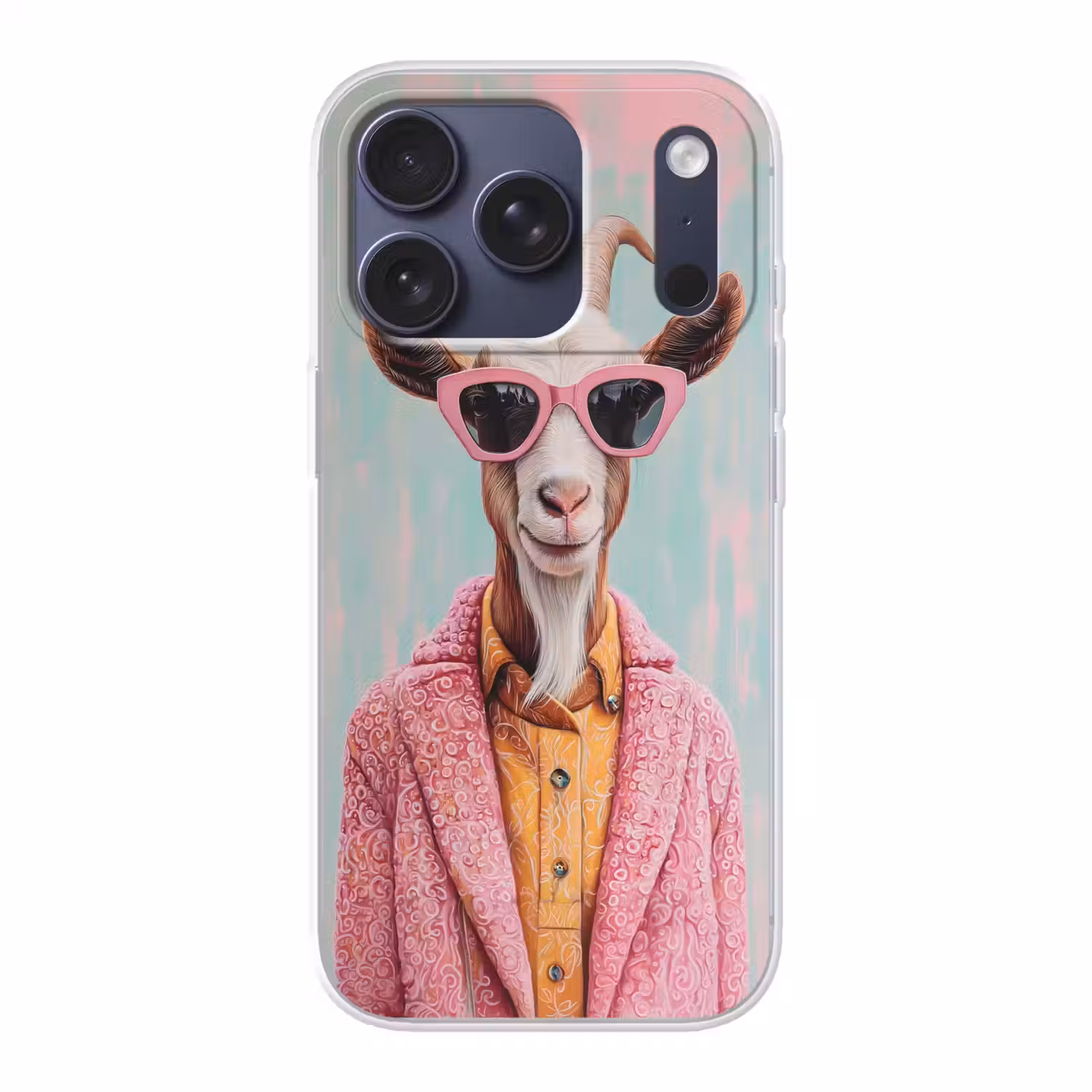 Zonnebril - Roze - Geit - Horen Telefoonhoesje iPhone 17 Pro klein -3d