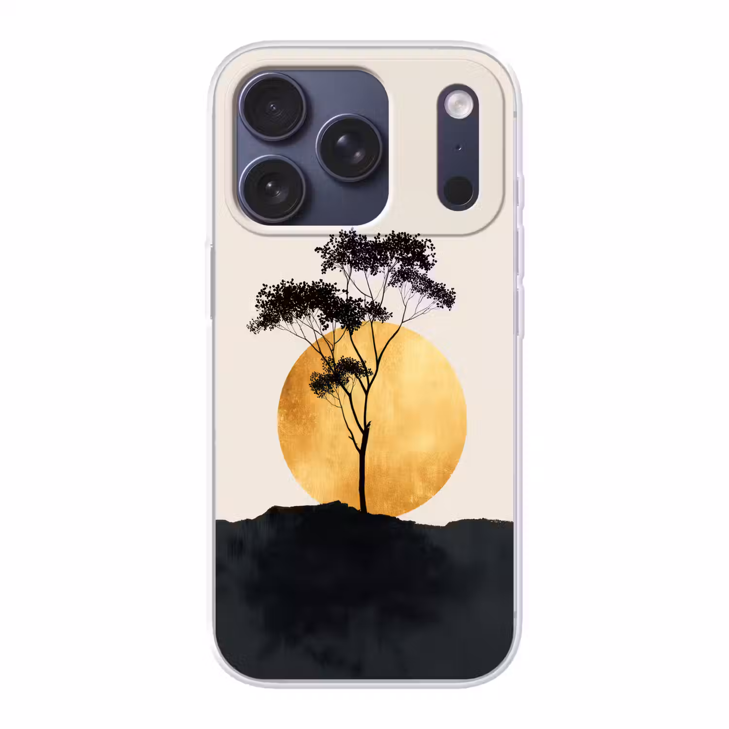 Zwarte boom - Gouden cirkel - Heuvel Telefoonhoesje iPhone 17 Pro klein -3d