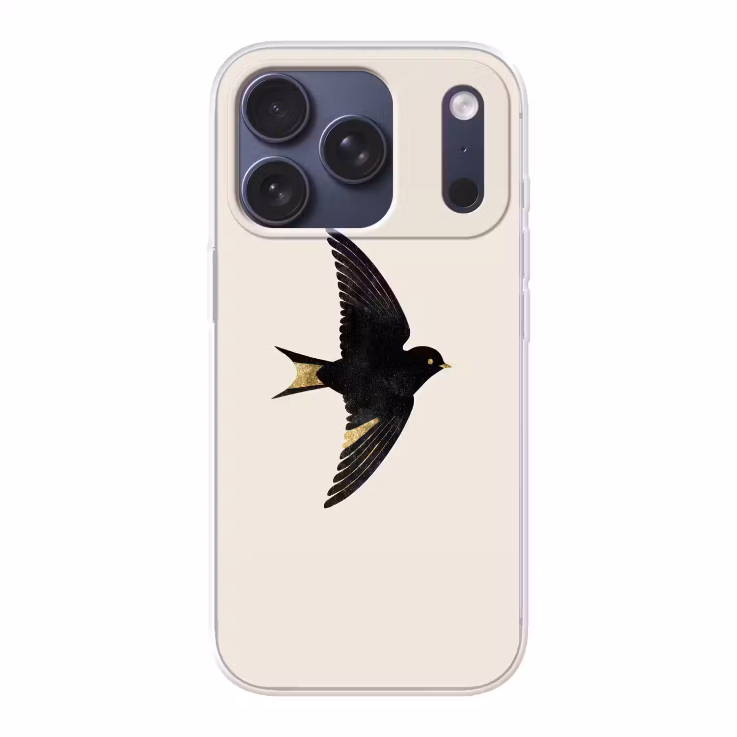 Zwarte zwaluw - Gouden accenten - Lichte achtergrond Telefoonhoesje iPhone 17 Pro klein -3d