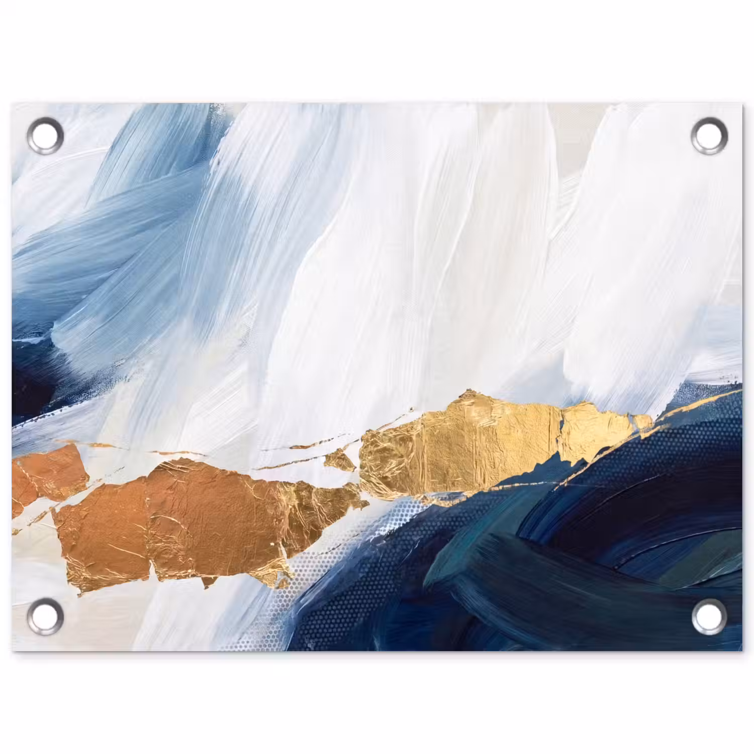 Abstract - Acryl - Blauw - Goud - Elegant tuinposter los doek klein -3d