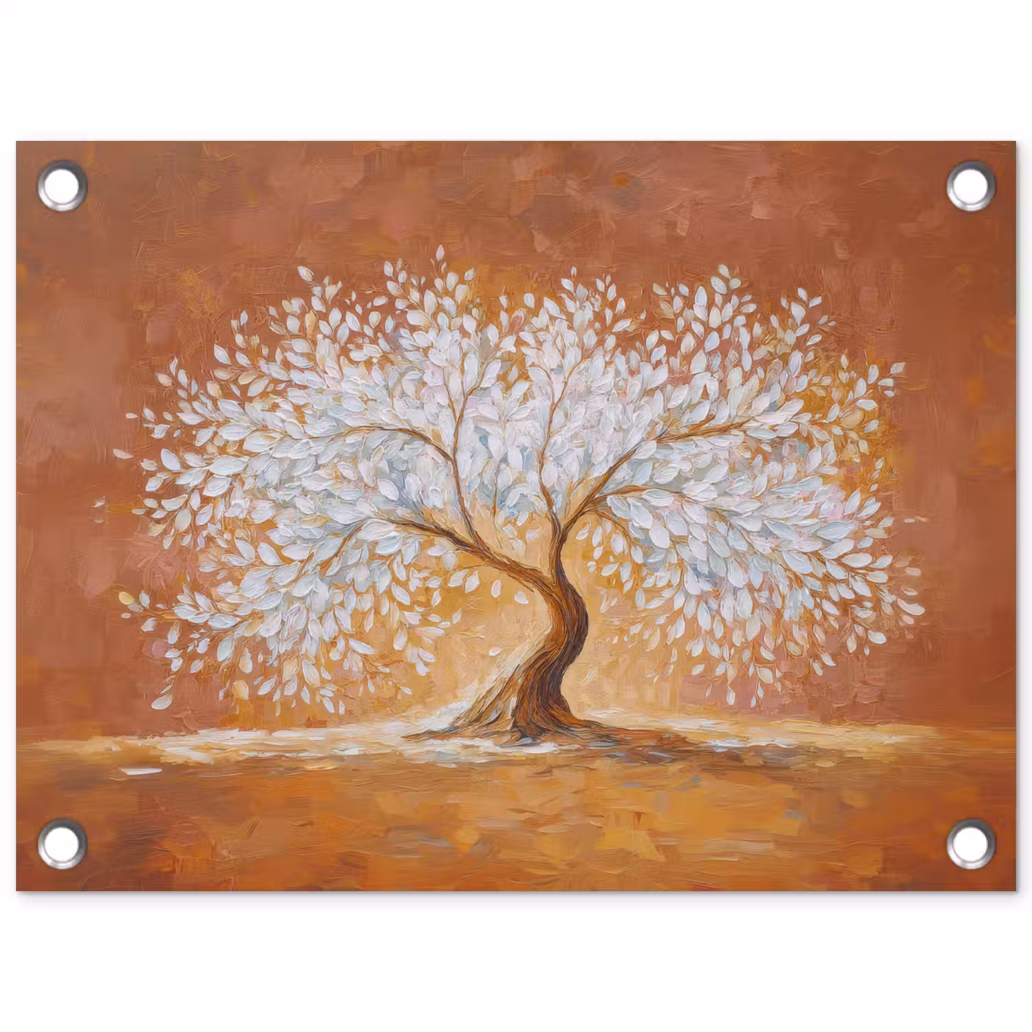 Abstract - Boom - Wit - Bladeren tuinposter los doek klein -3d
