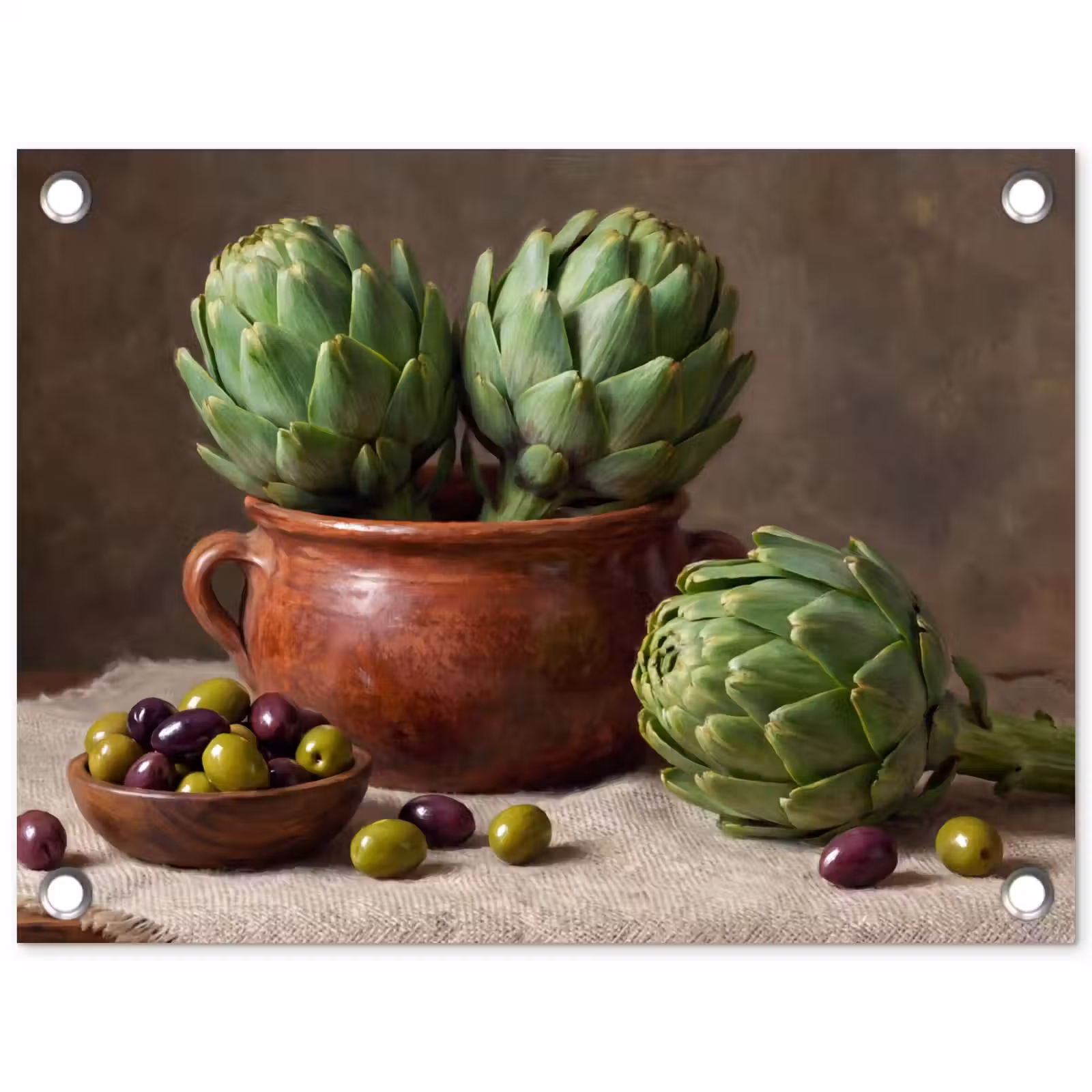 Tuinposter - Artisjokken - Olijven - Eten - Artisjokken - Olijven - Eten tuinposter los doek klein