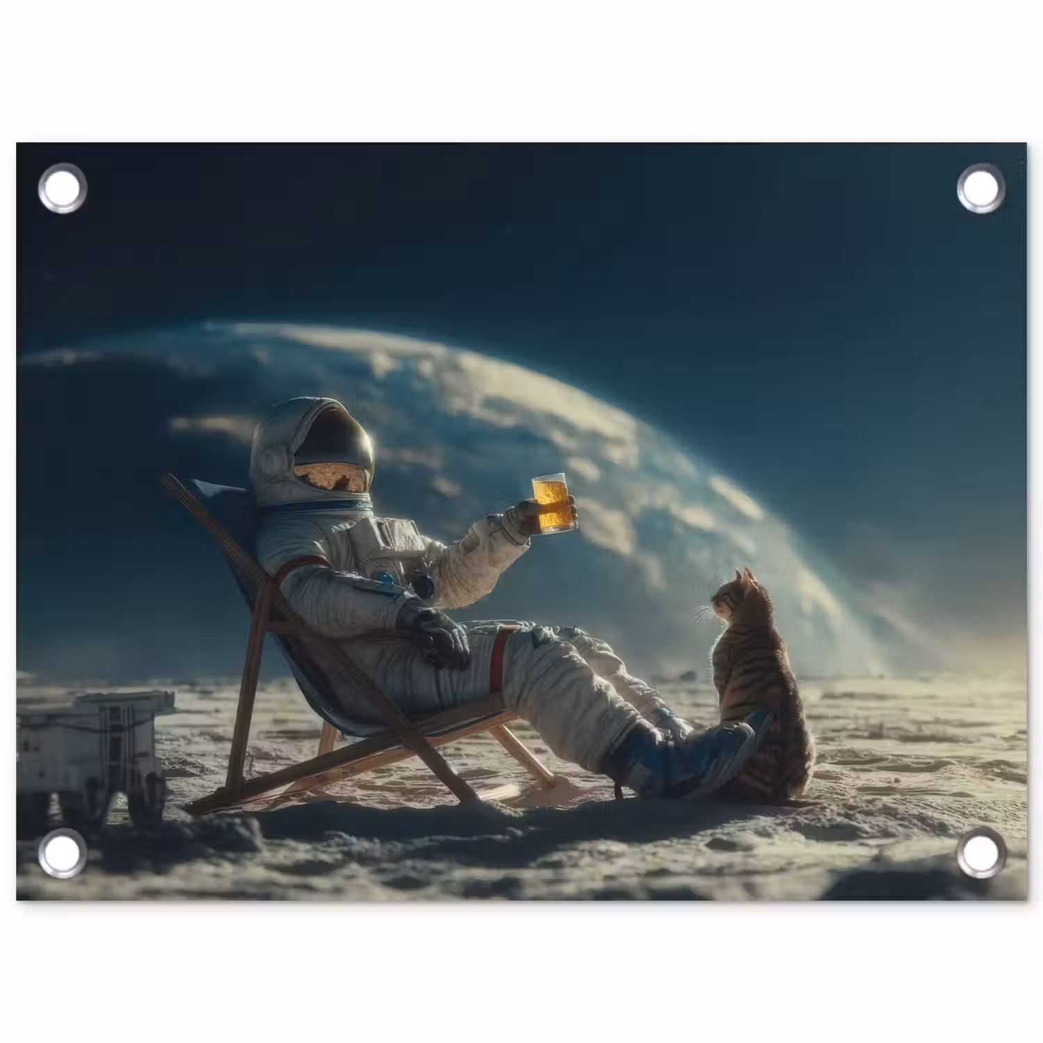 Astronaut - Kat - Glas - Stoel tuinposter los doek klein -3d