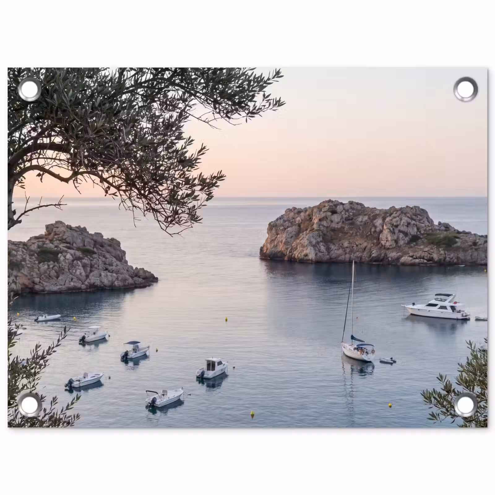 Tuinposter - Baai - boten - zonsondergang - Baai - boten - zonsondergang tuinposter los doek klein