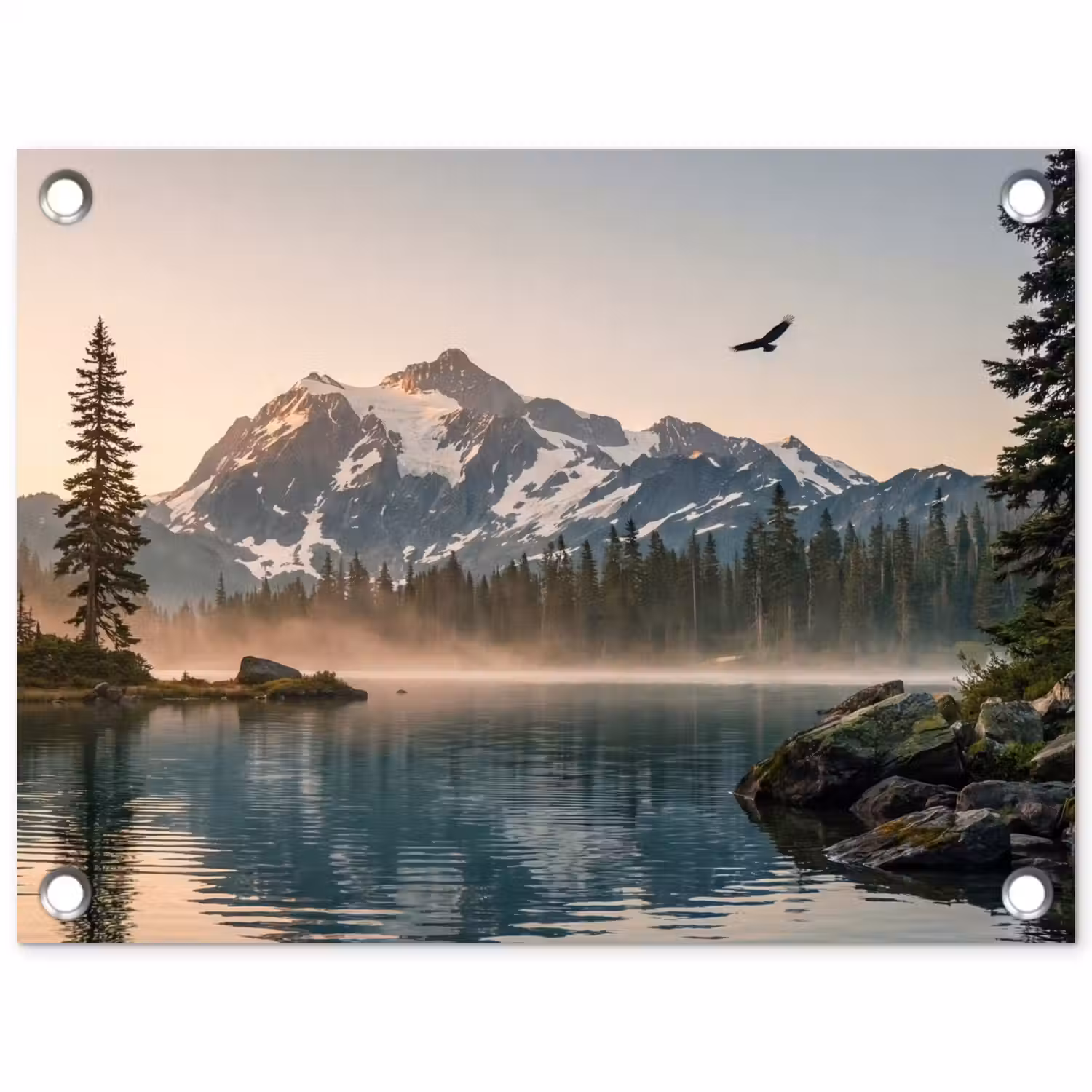 Bergen - Water - Bomen tuinposter los doek klein -3d