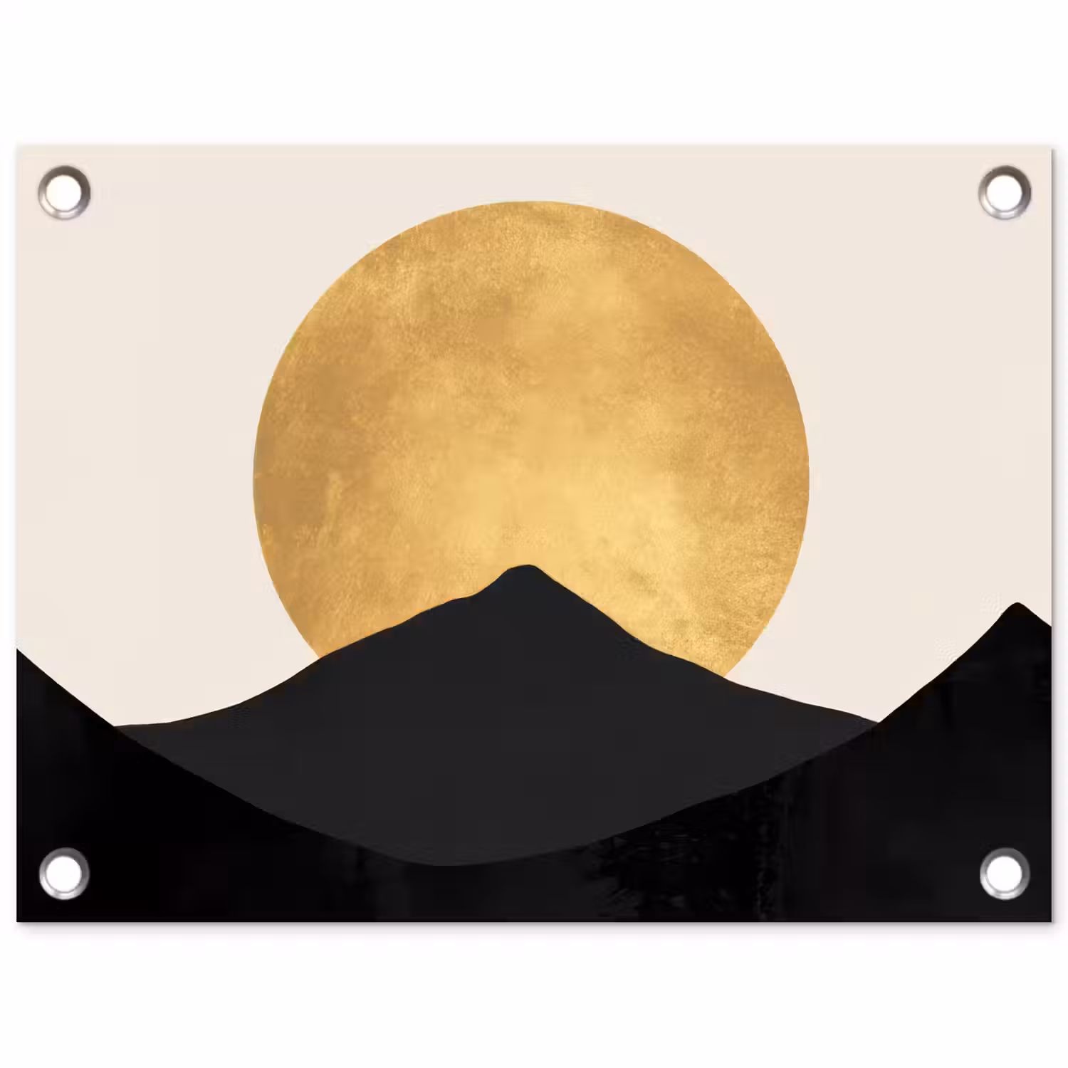Bergsilhouetten - Gouden cirkel - Beige tuinposter los doek klein -3d