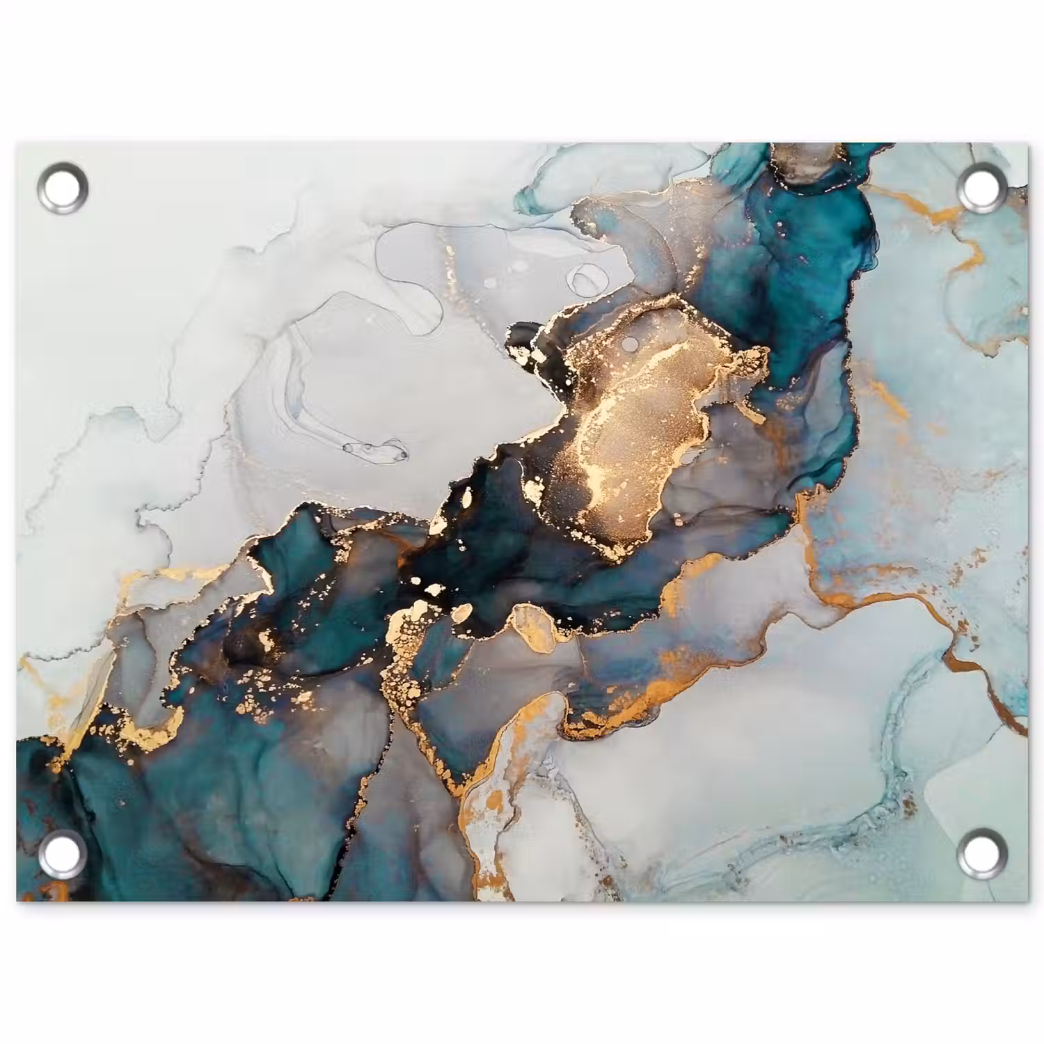 Blauw - Marmer - Goud tuinposter los doek klein -3d