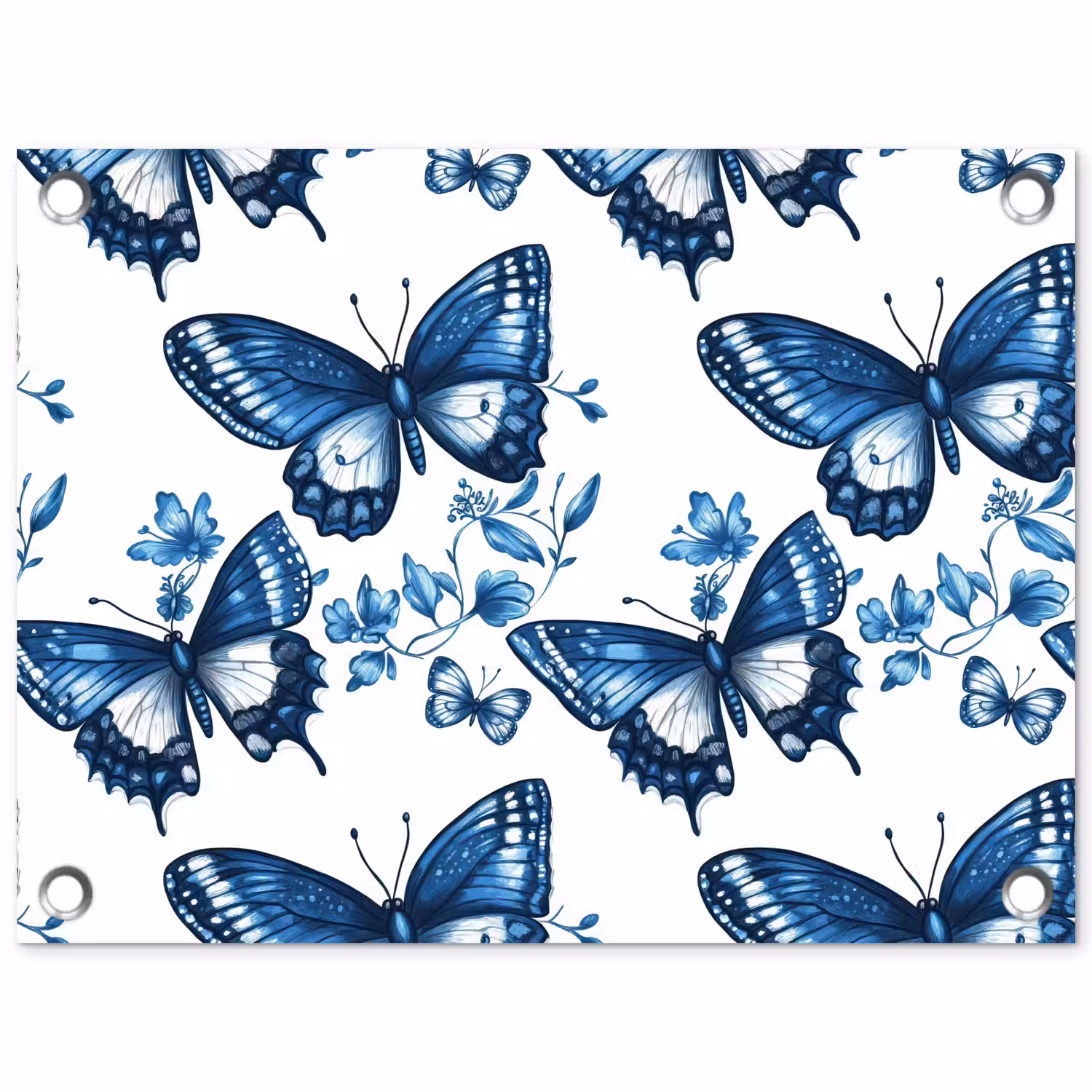 Blauw - Vlinders - Bloemen - Wit tuinposter los doek klein 239 -3d