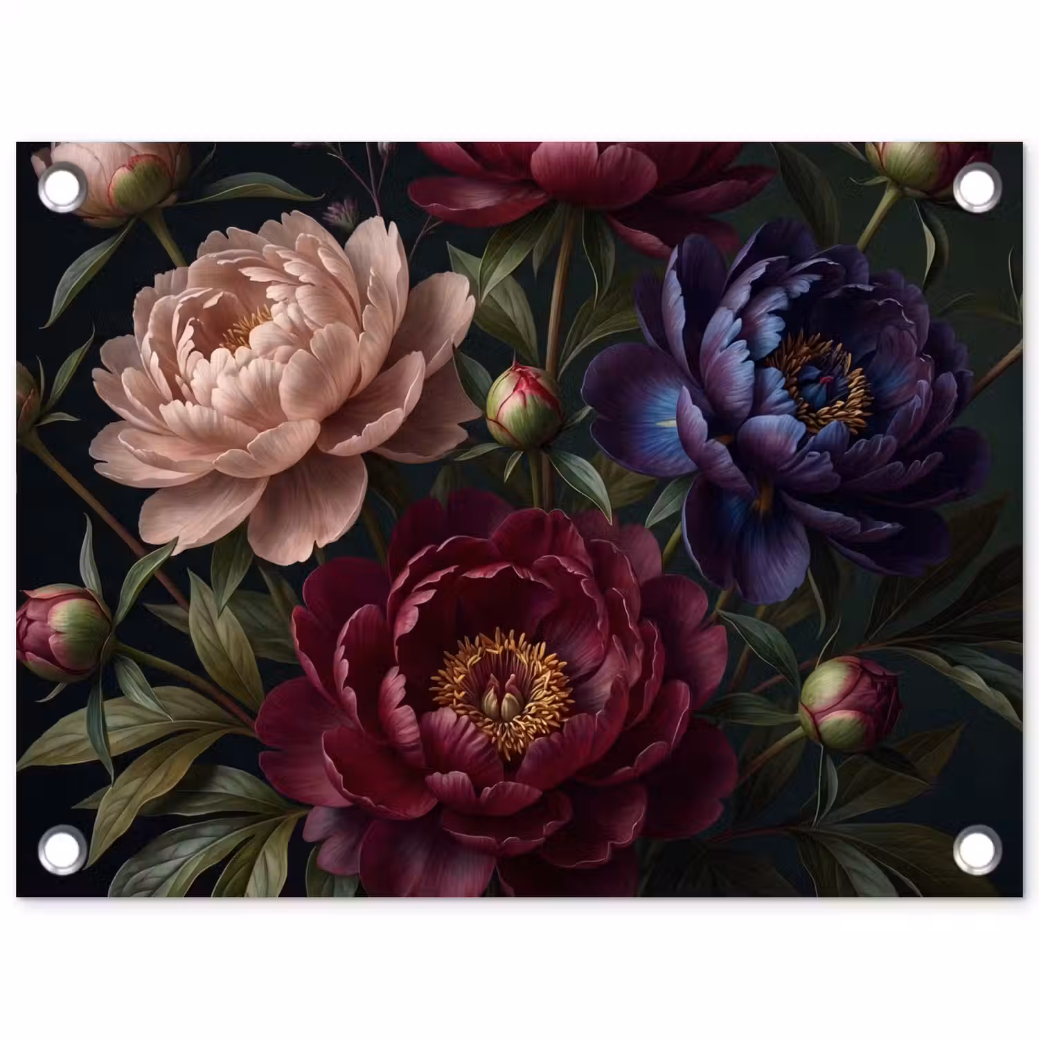 Bloemen - Boeket - Natuur - Modern - Donker tuinposter los doek klein -3d