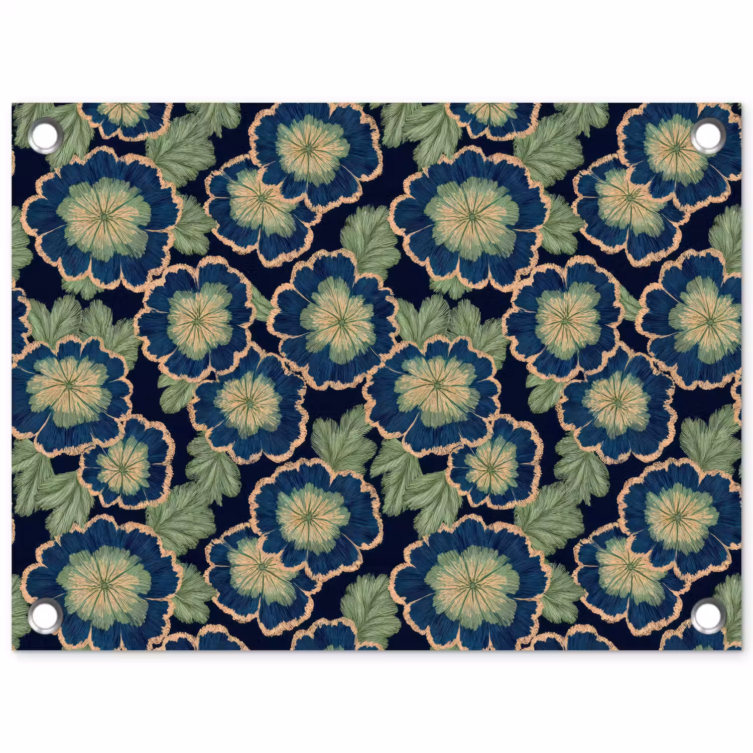 Bloemen - Borduurwerk - Patroon - Blauw - Groen tuinposter los doek klein 239 -3d