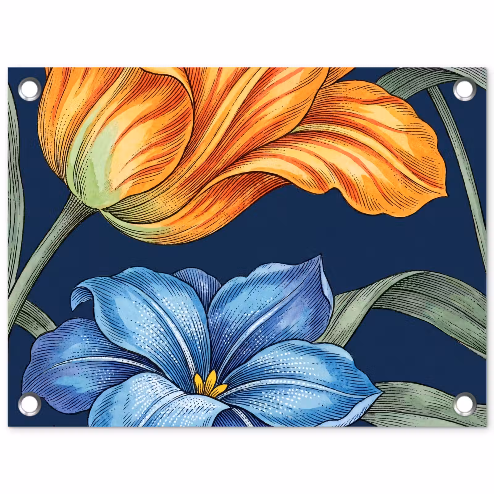 Tuinposter - Bloemen - Botanisch - Patroon - Bloemen - Botanisch - Patroon tuinposter los doek klein