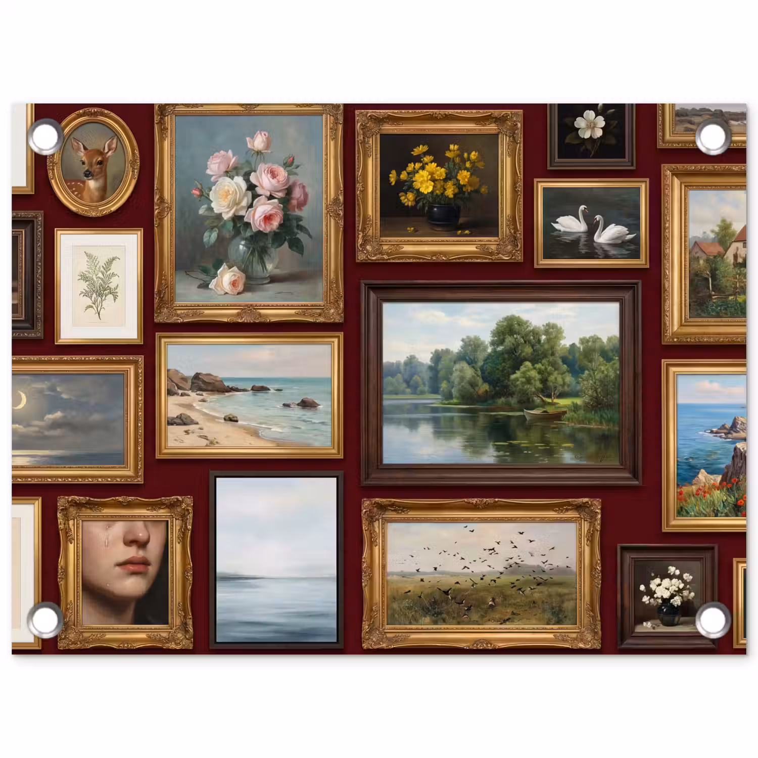 Bloemen - Vaas - Klassiek - Kunst - Rood tuinposter los doek klein -3d