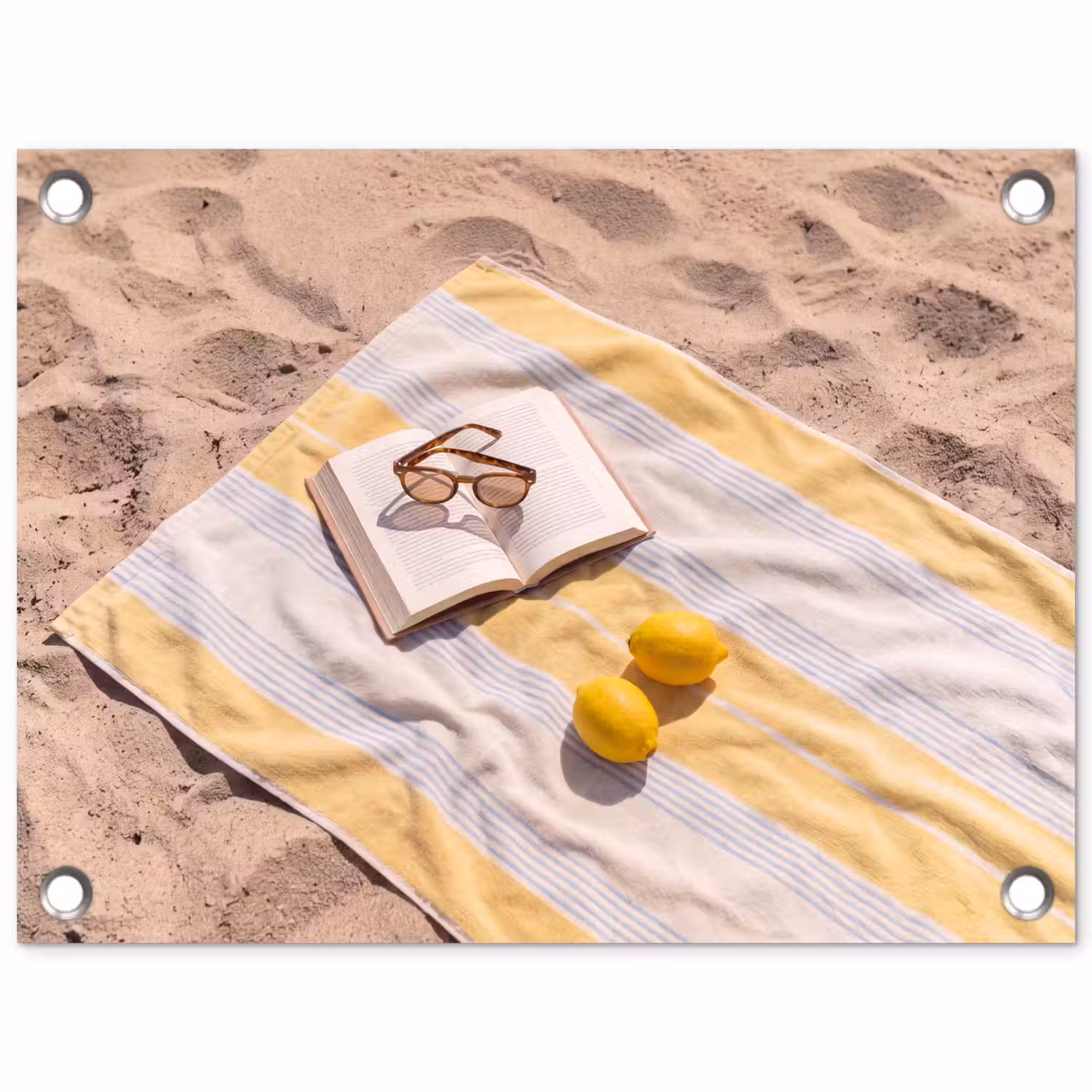 Boek - Zonnebril - Strand - Zomer - Geel tuinposter los doek klein -3d
