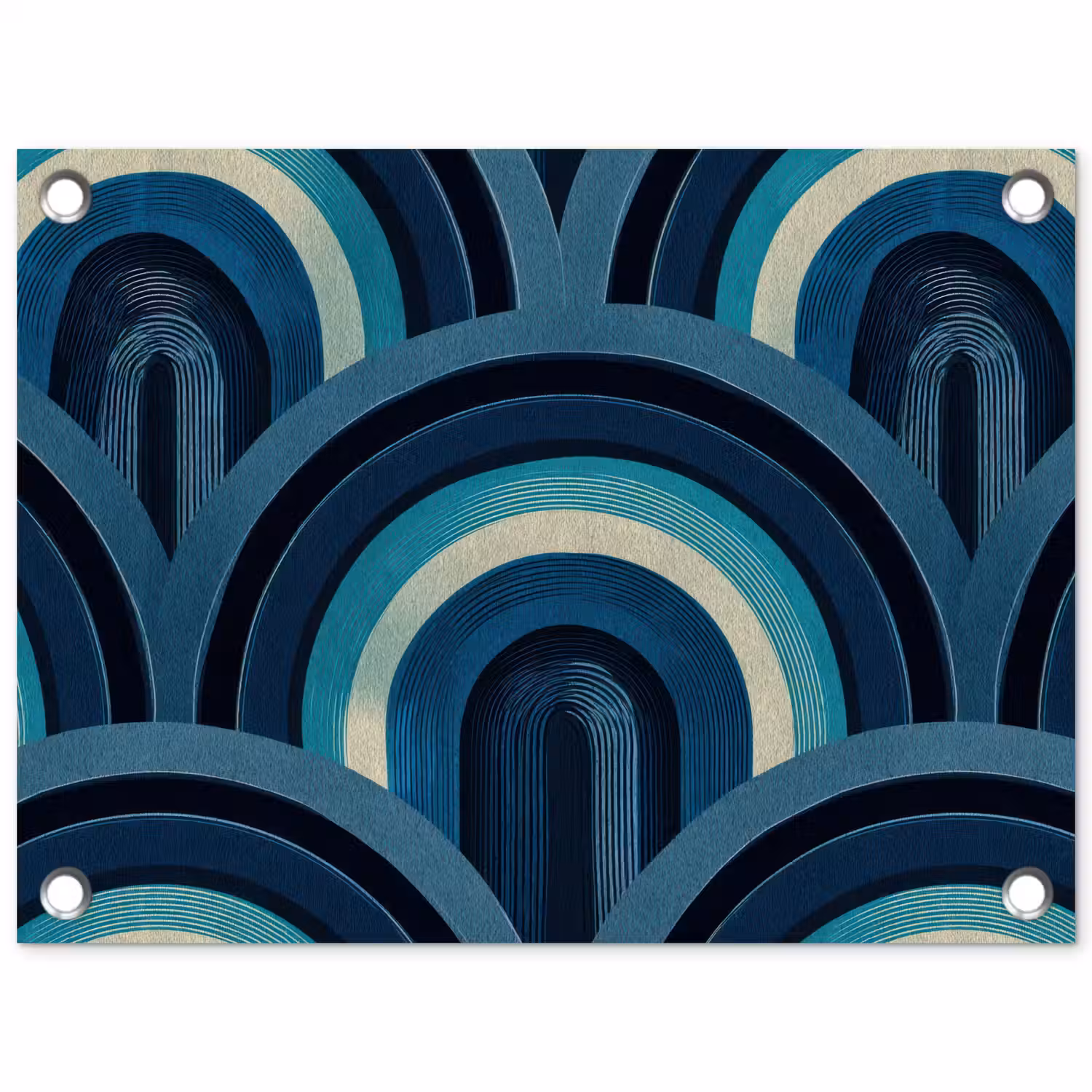 Bogen - Geometrisch - Patroon - Blauw - Retro tuinposter los doek klein 239 -3d