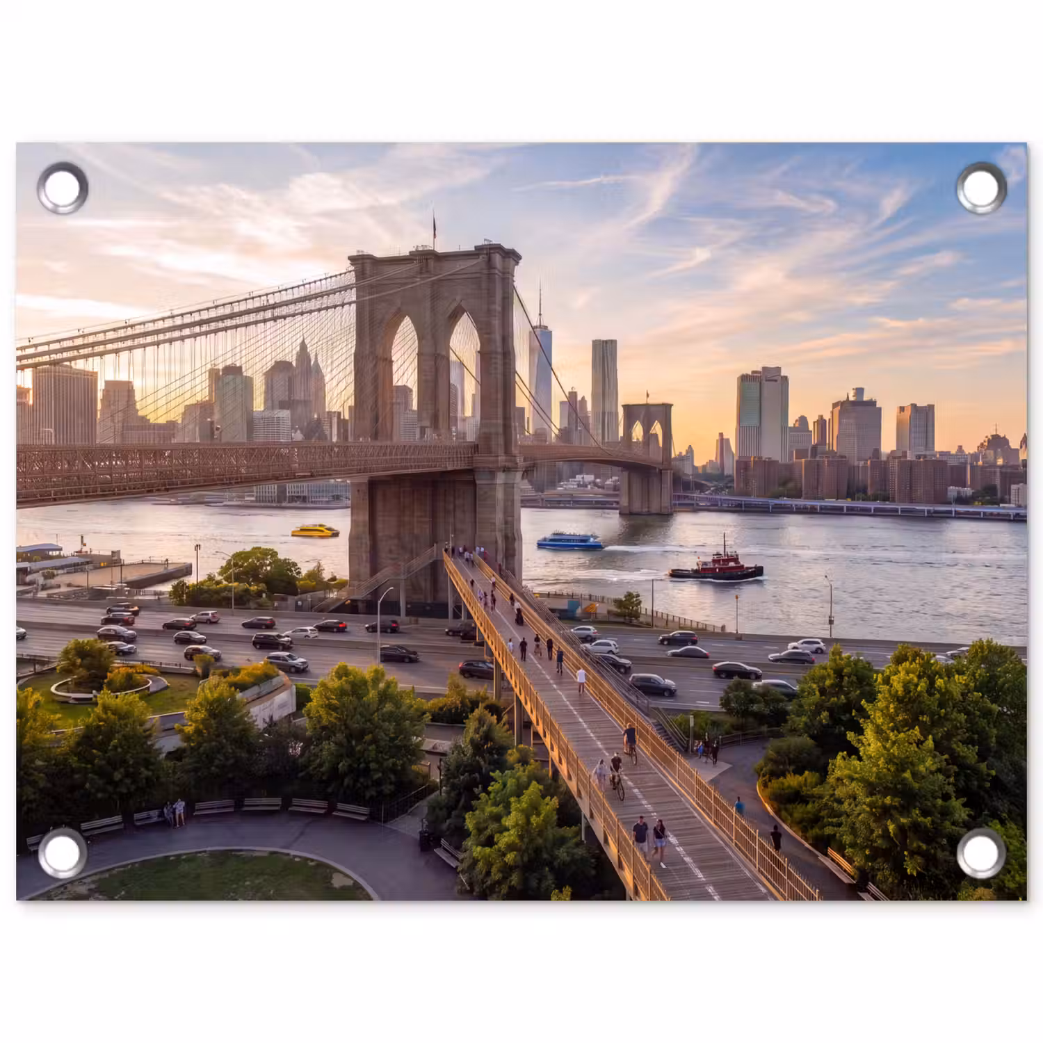 Brug - Rivier - Stad - Zonsondergang - Architectuur tuinposter los doek klein -3d