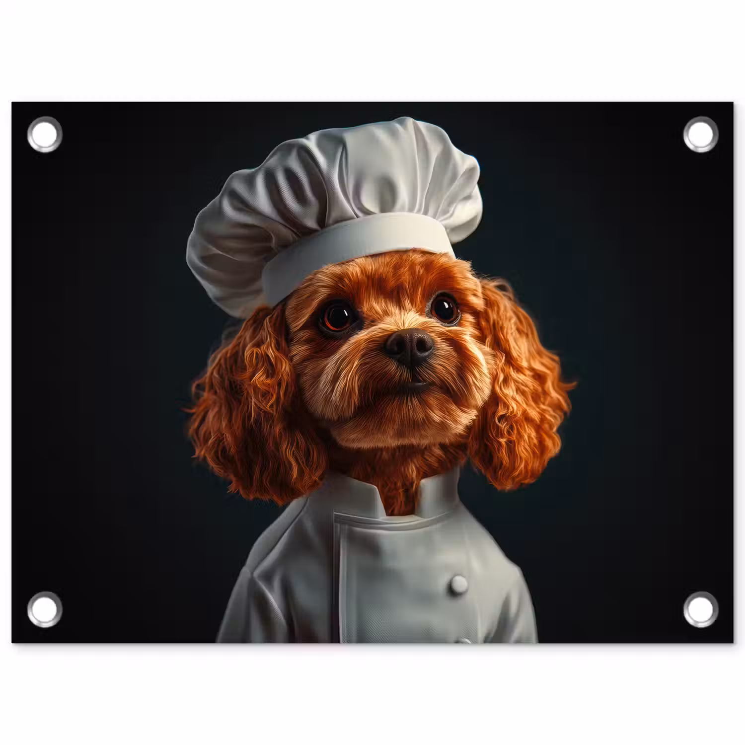 Bruin - Kok - Hondje tuinposter los doek klein -3d