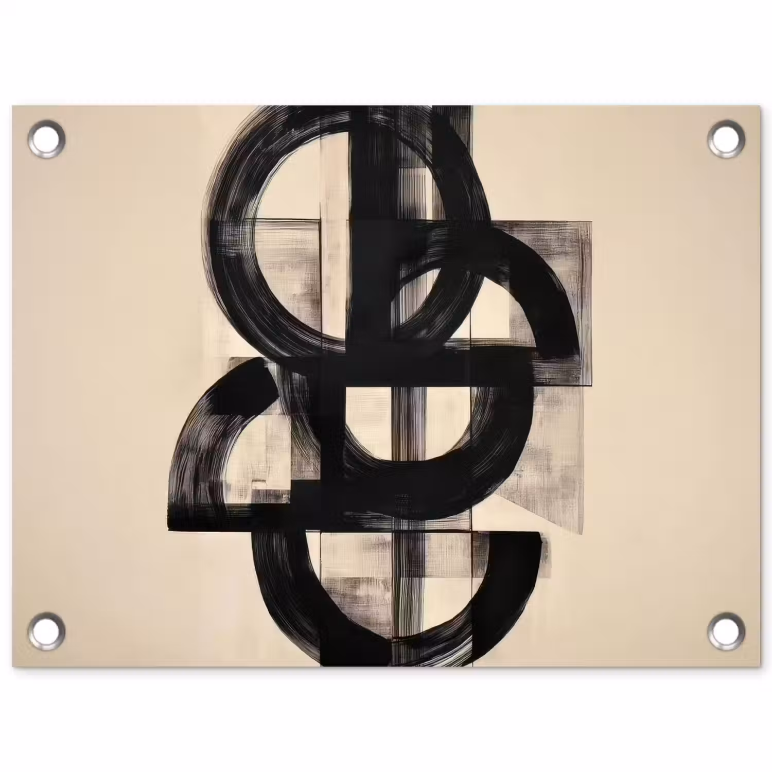Cirkels - Lijnen - Vormen - Zwart tuinposter los doek klein -3d