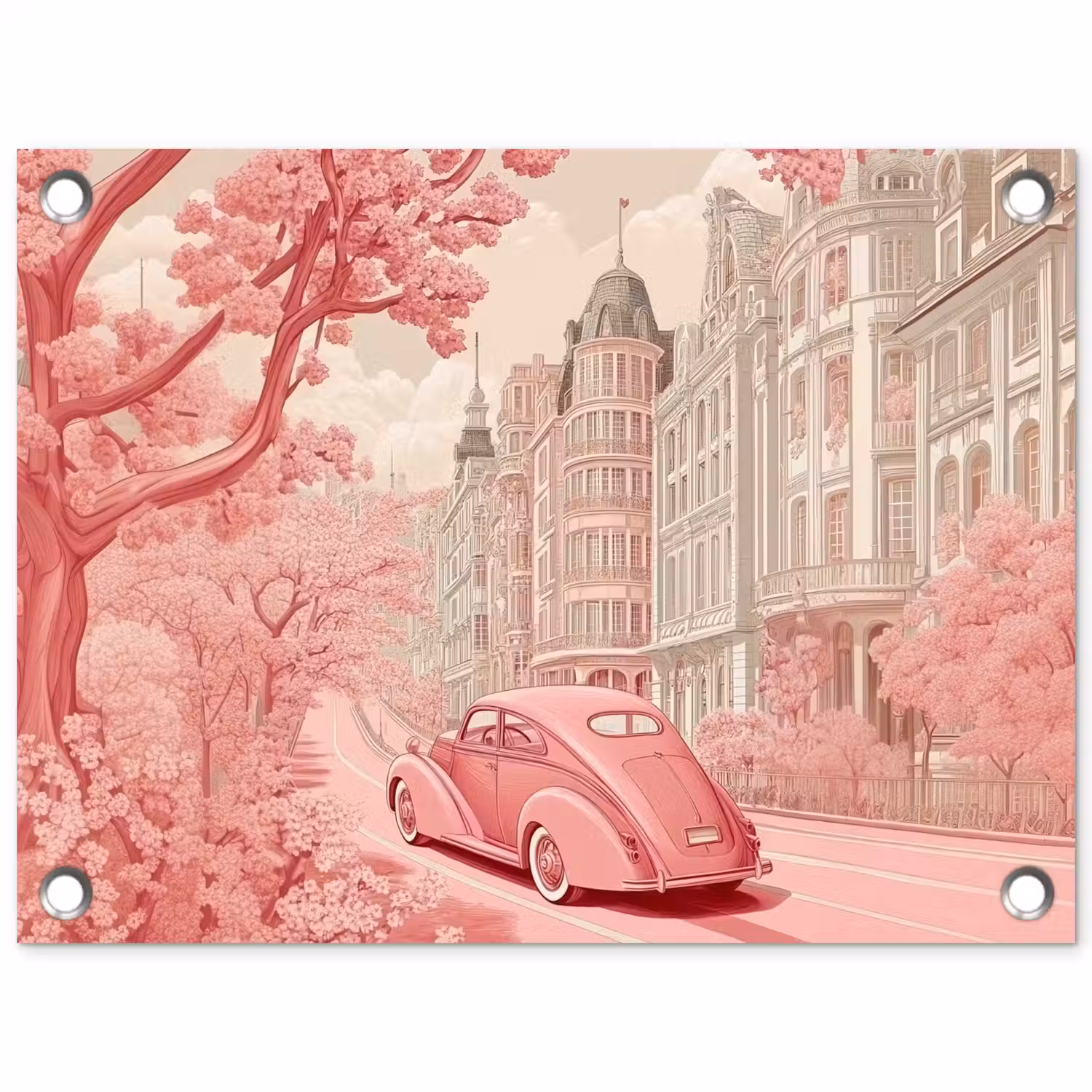 City - Car - Pink tuinposter los doek klein -3d