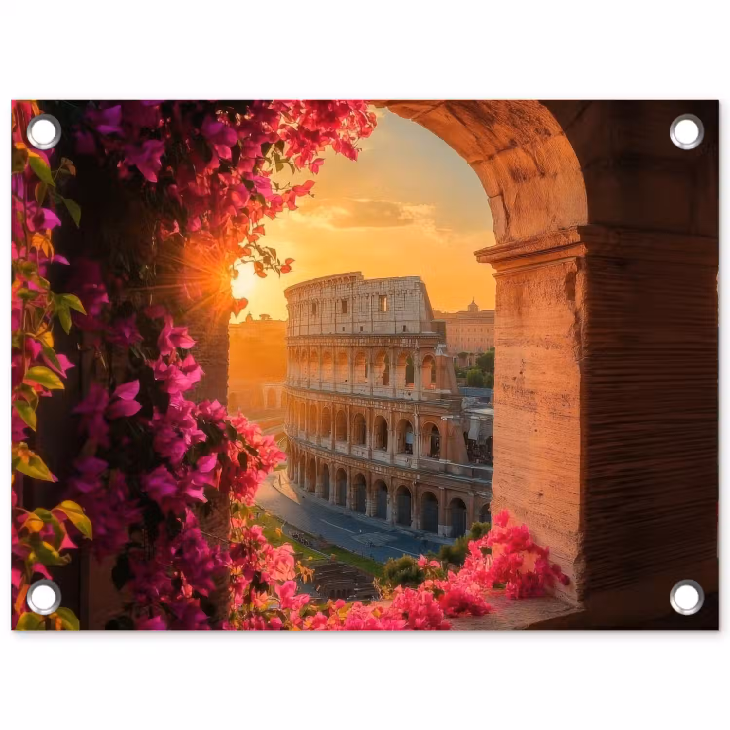 Colosseum - Rome - Roze Bloemen tuinposter los doek klein -3d