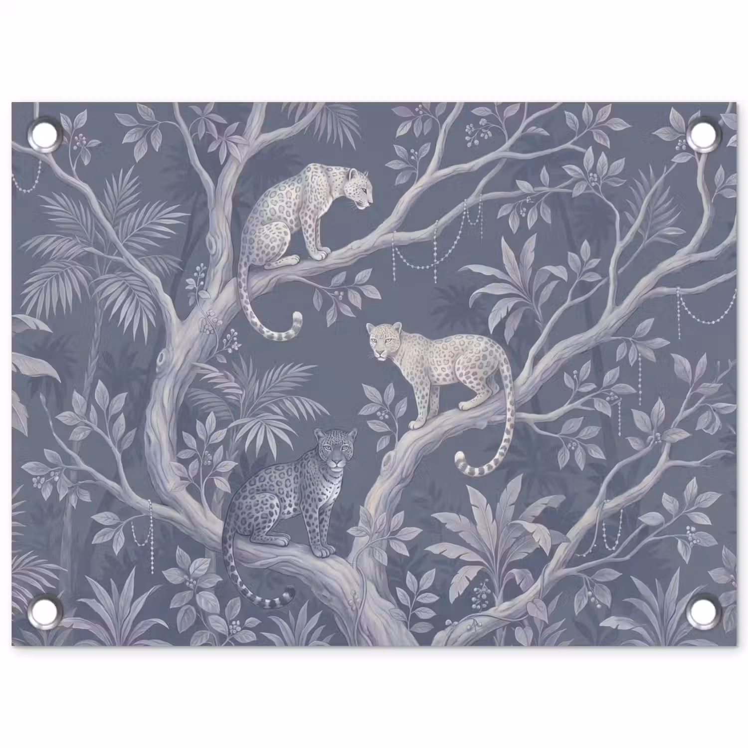 Dieren - Jungle - Illustratie - Bomen - Blauw tuinposter los doek klein -3d