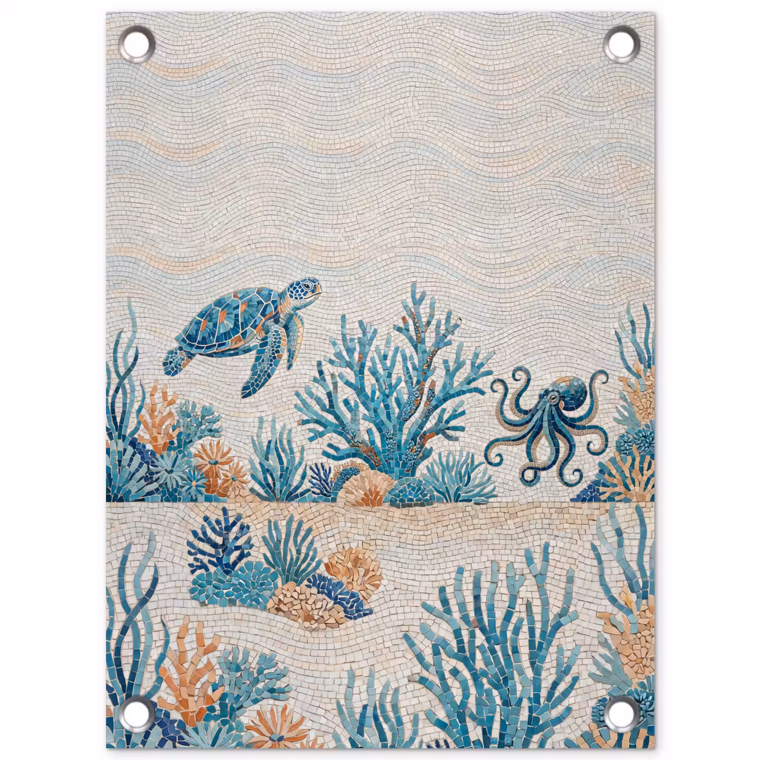 Dieren - Onderwater - Natuur - Mozaïek - Blauw tuinposter los doek klein -3d