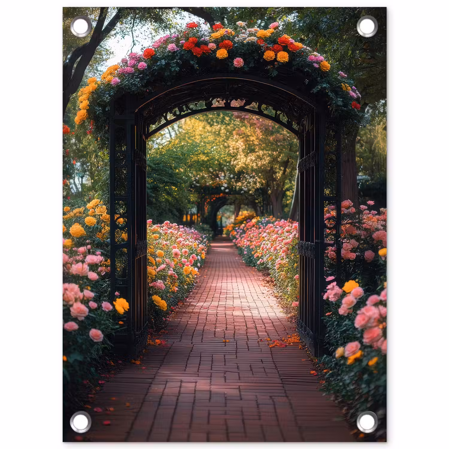 Doorkijk - Bloemen - Pad - Natuur - Kleurrijk tuinposter los doek klein -3d
