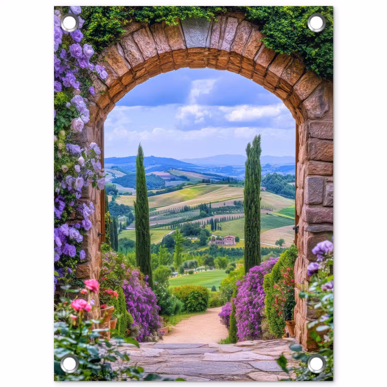 Doorkijk - Toscane - Landschap - Poort tuinposter los doek klein -3d