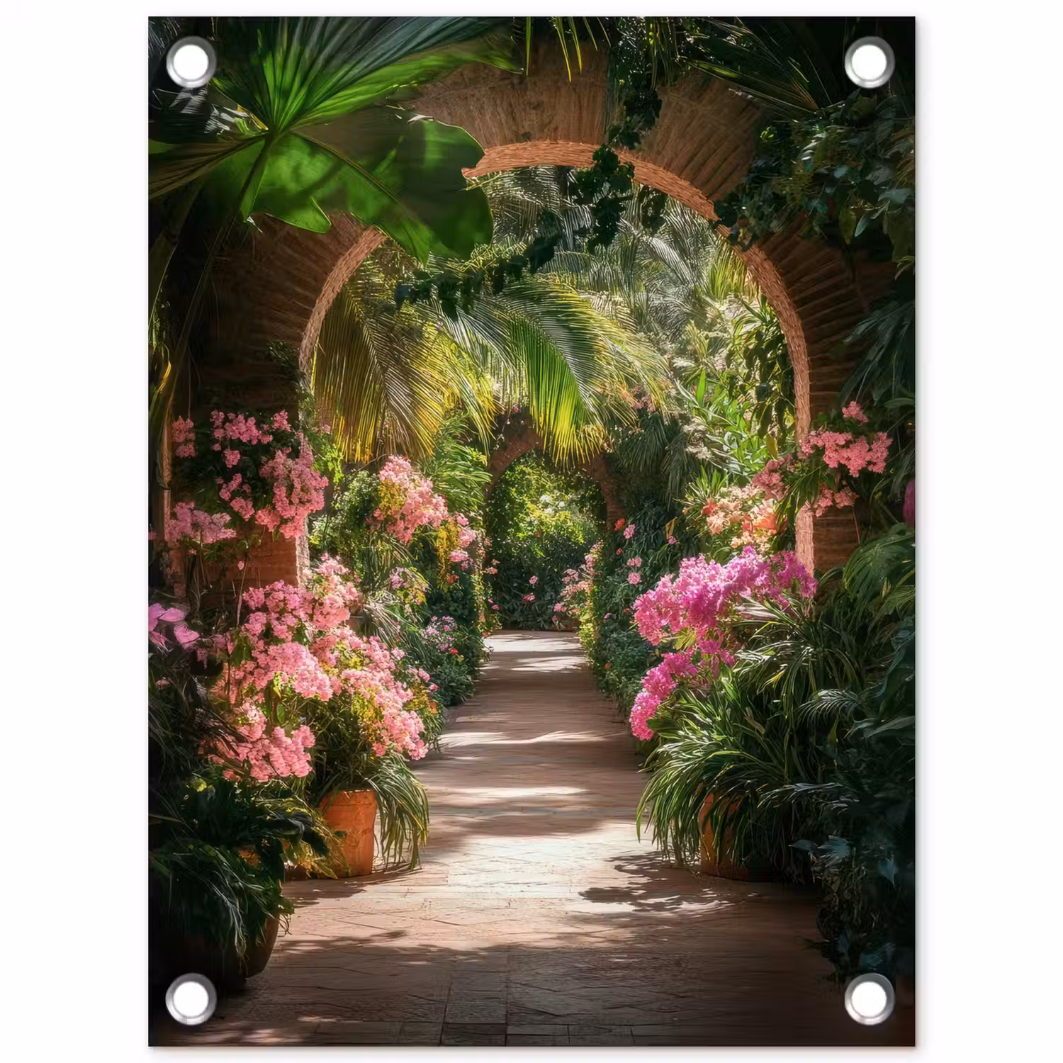 Doorkijk - Tropisch - Bloemen - Natuur tuinposter los doek klein -3d
