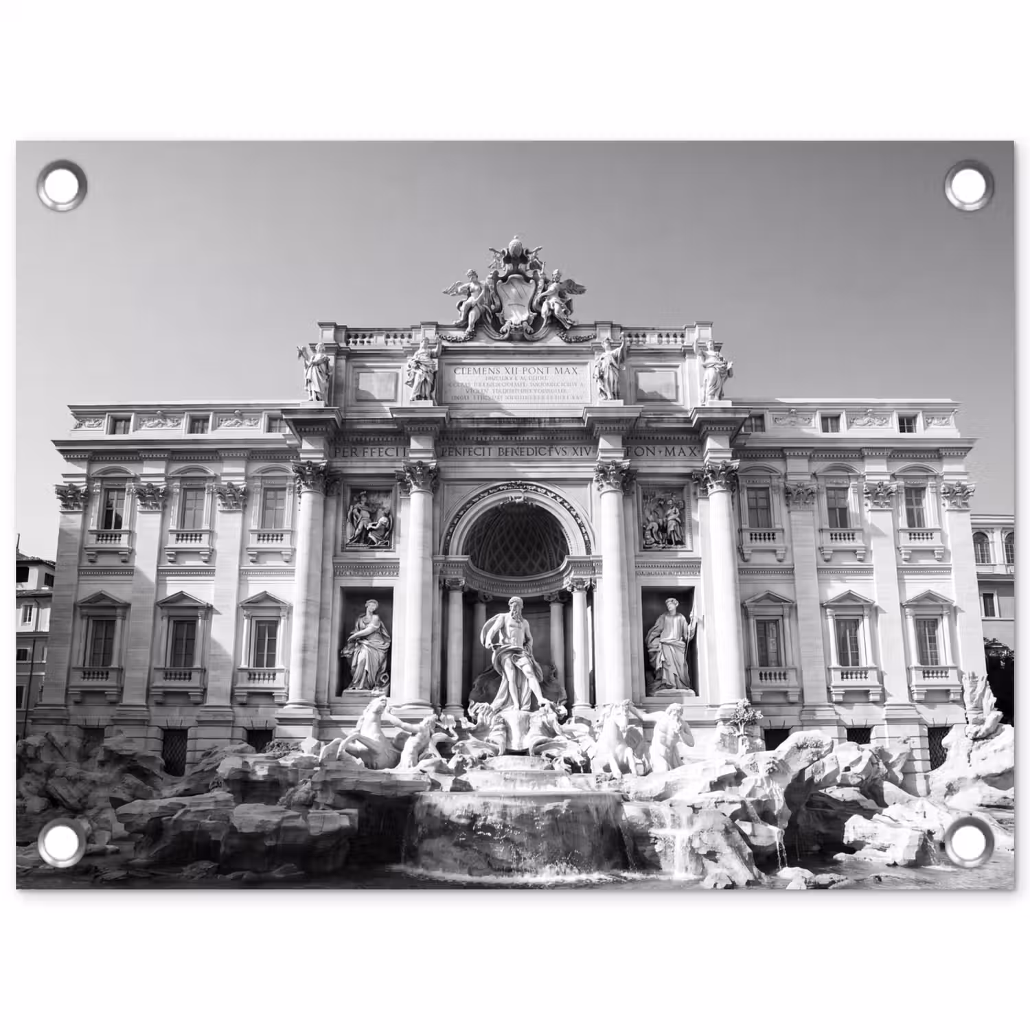 Fontein - Beelden - Architectuur - Zwart-wit tuinposter los doek klein -3d