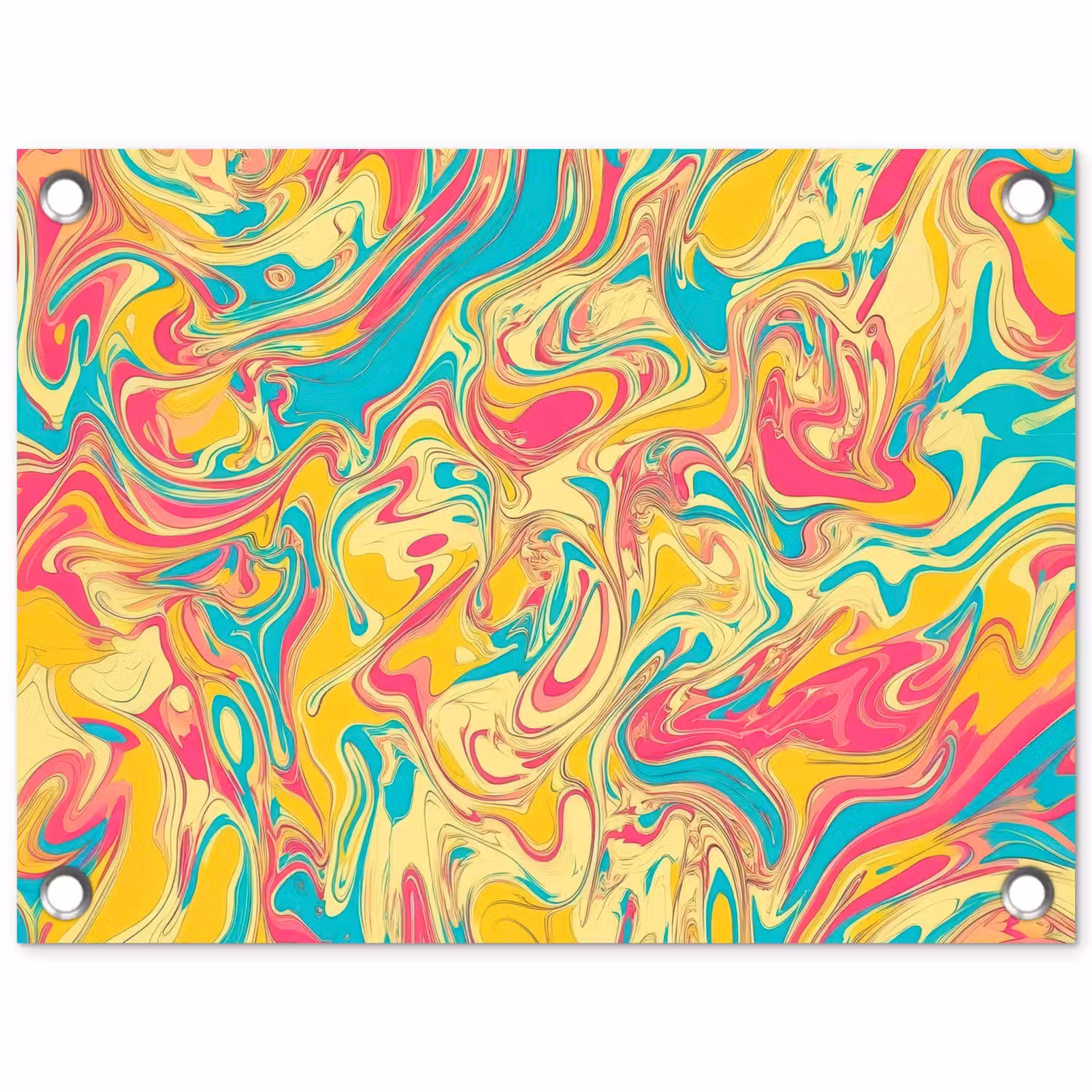 Geel - Roze - Blauw - Retro tuinposter los doek klein -3d