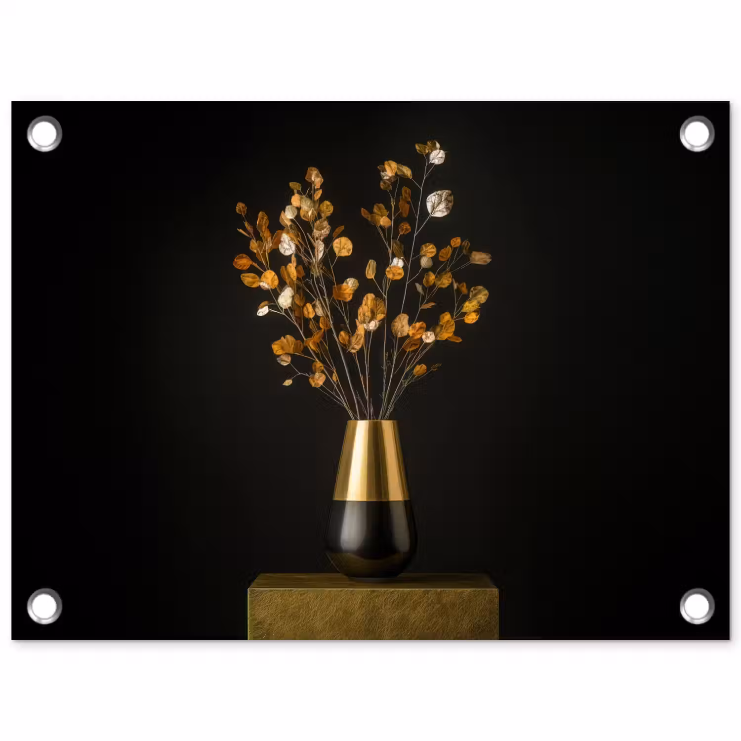 Goudbruine - Bladeren - Vaas - Herfstachtig tuinposter los doek klein -3d
