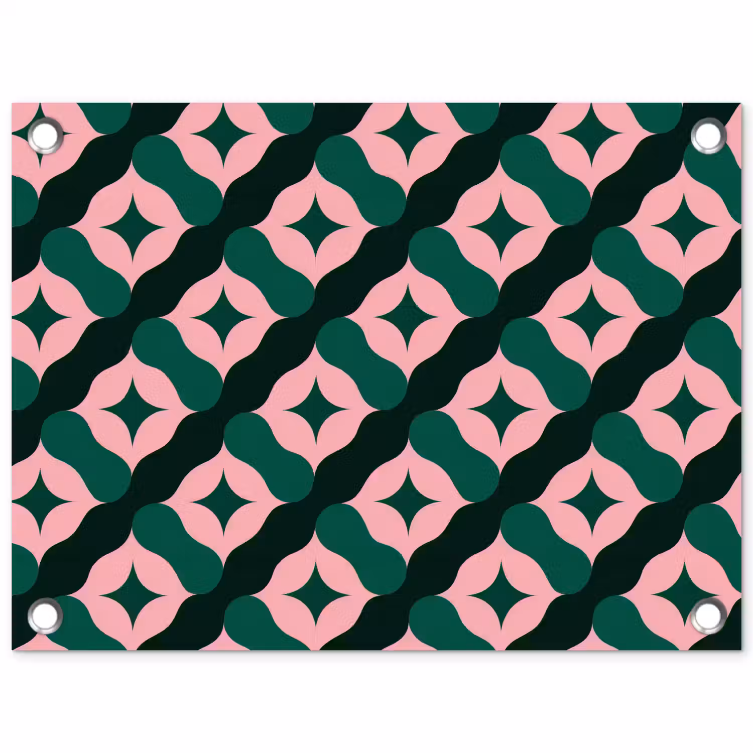 Groen - Roze - Retro - Sterren tuinposter los doek klein 239 -3d