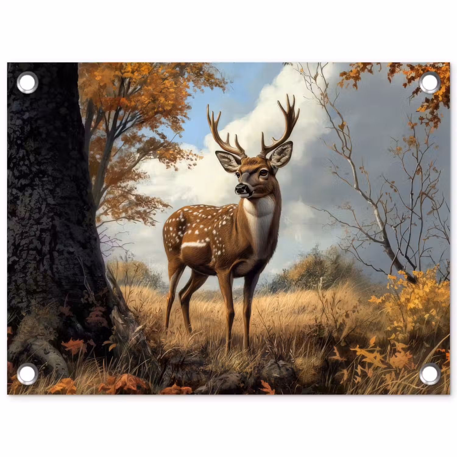 Hert - Herfstkleuren - Boom - Gewei tuinposter los doek klein -3d
