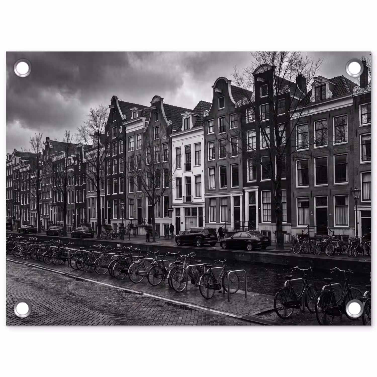 Huis - Gracht - Amsterdam - Architectuur - Zwart-wit tuinposter los doek klein -3d
