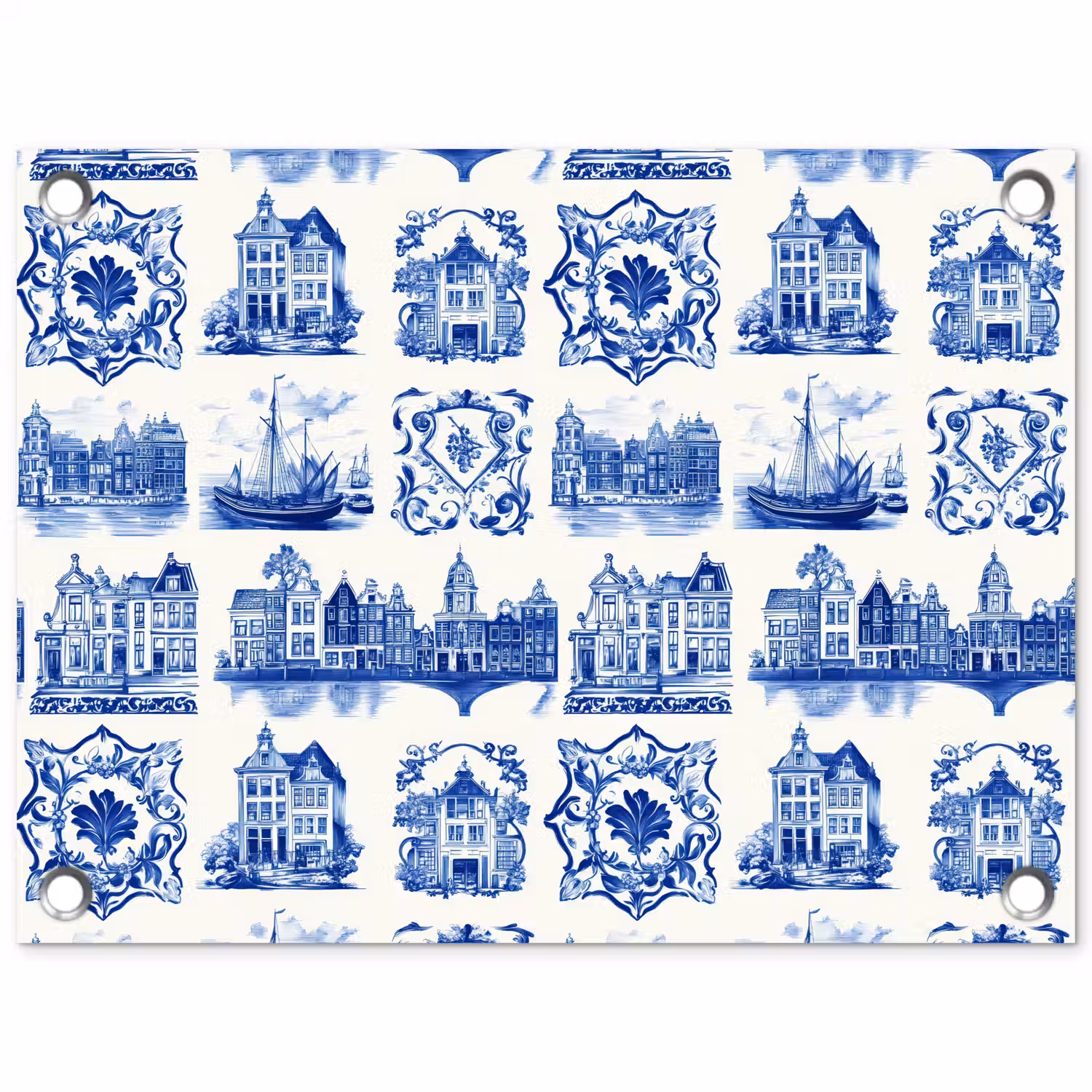 Huizen - Schepen - Blauw tuinposter los doek klein 239 -3d