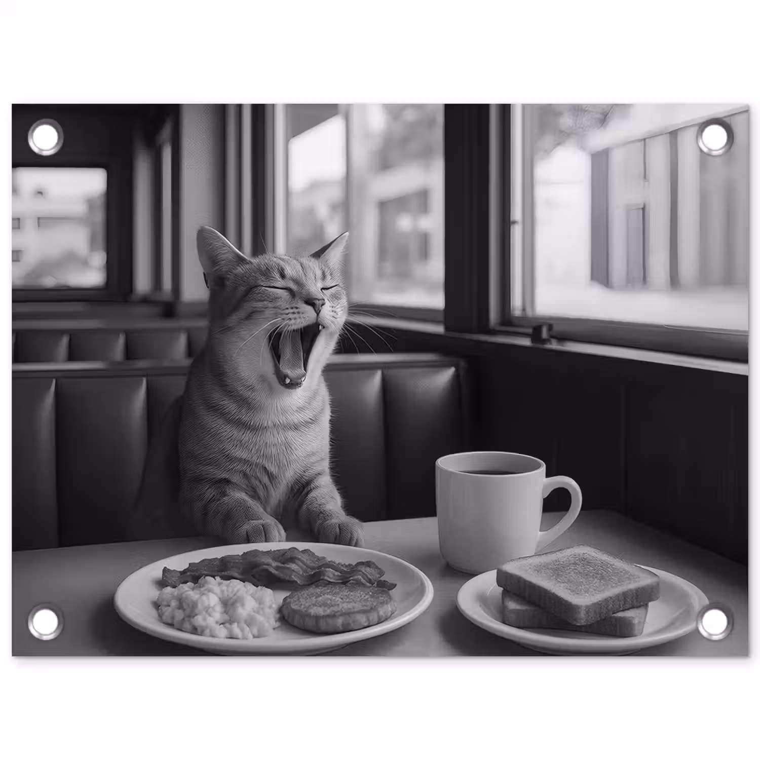 Kat - Koffie - Brood - Zwart tuinposter los doek klein -3d