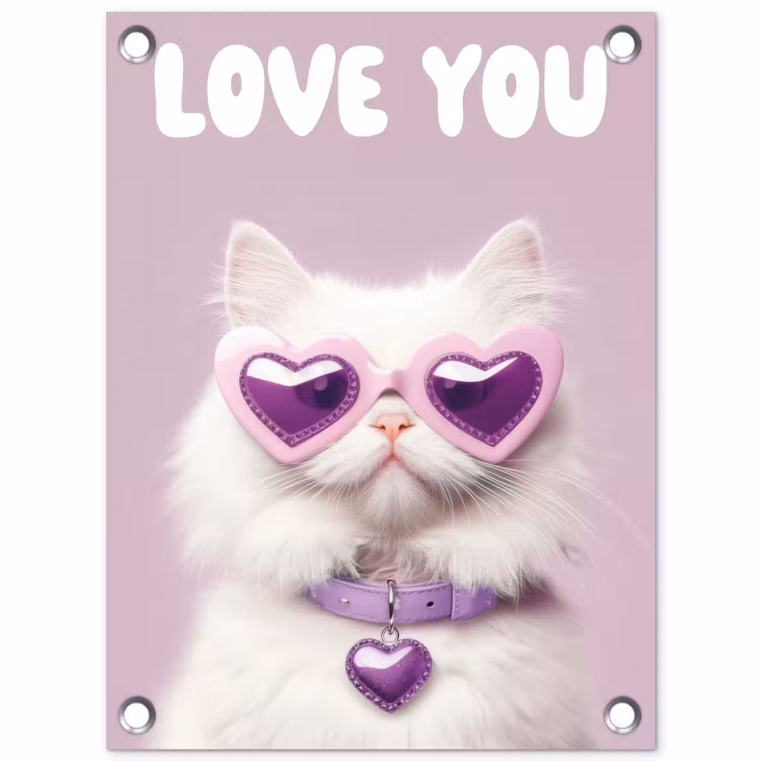 Kat - Love - Paars - Valentijn tuinposter los doek klein -3d