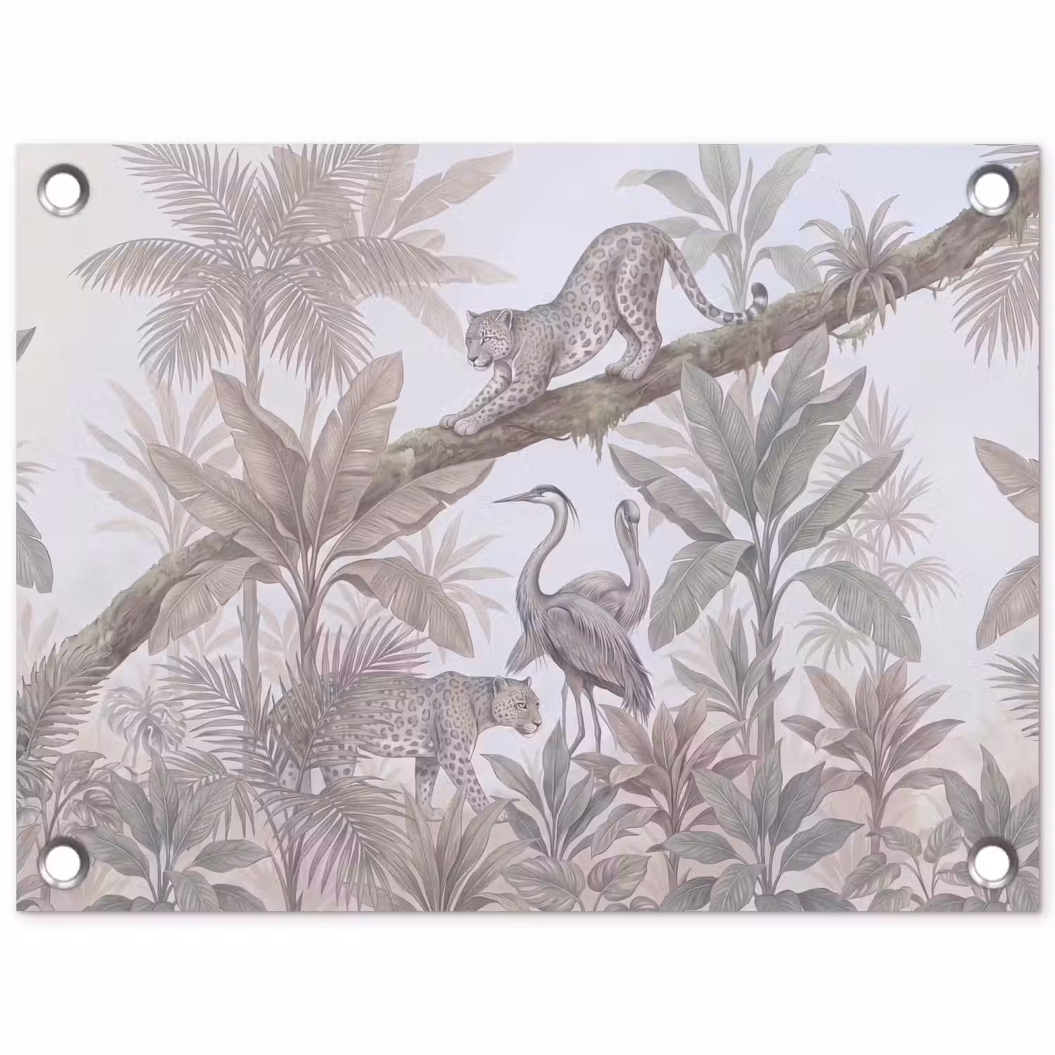 Kat - Vogel - Jungle - Illustratie - Dieren tuinposter los doek klein -3d