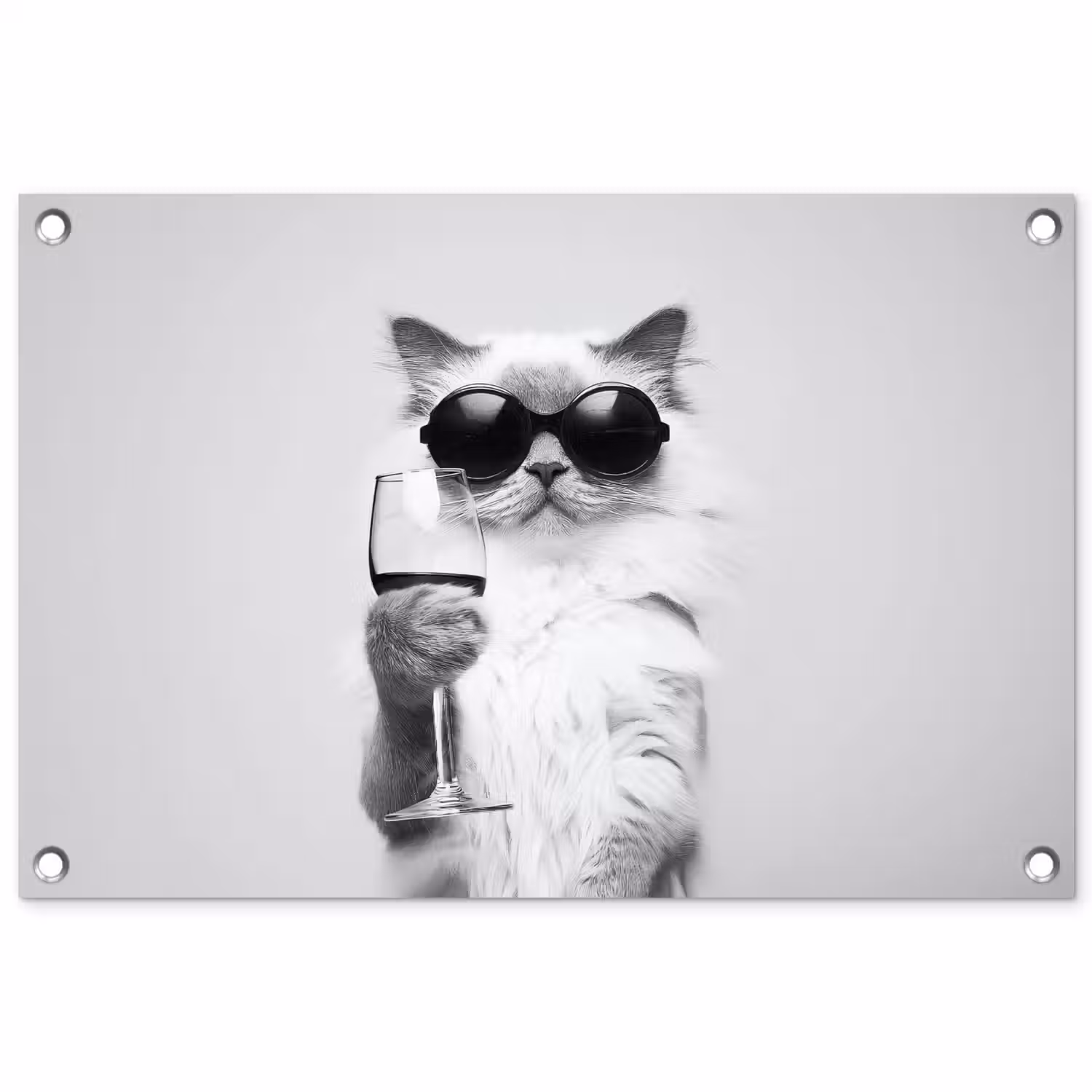 Kat - Zonnebril - Wijnglas - Langharig tuinposter los doek klein -3d