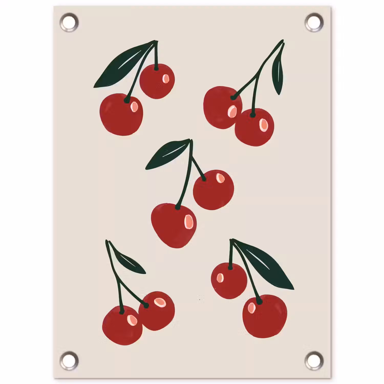Kersen - Blaadjes - Rood tuinposter los doek klein -3d