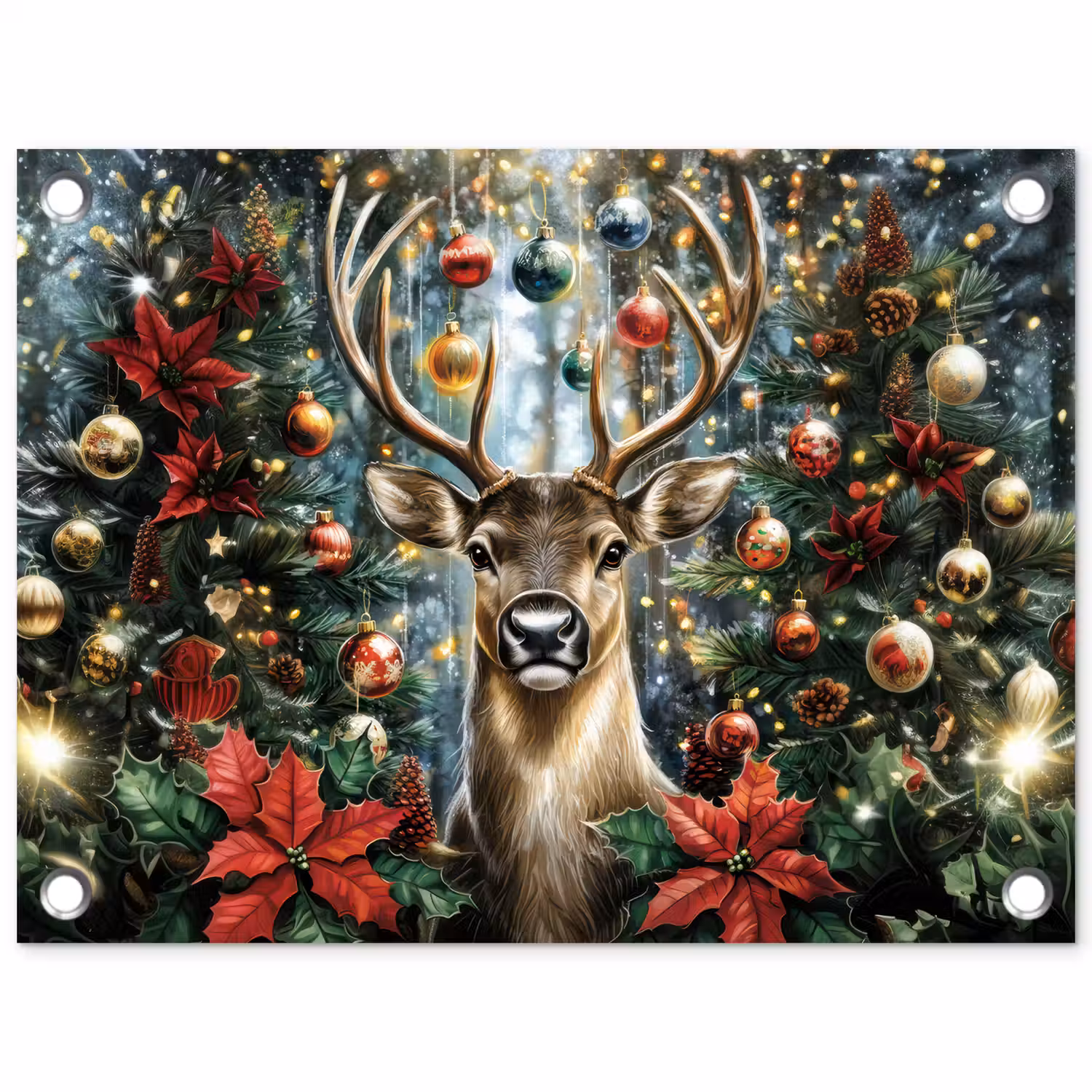 Kerstfeest - Dennenbos - Rood tuinposter los doek klein -3d