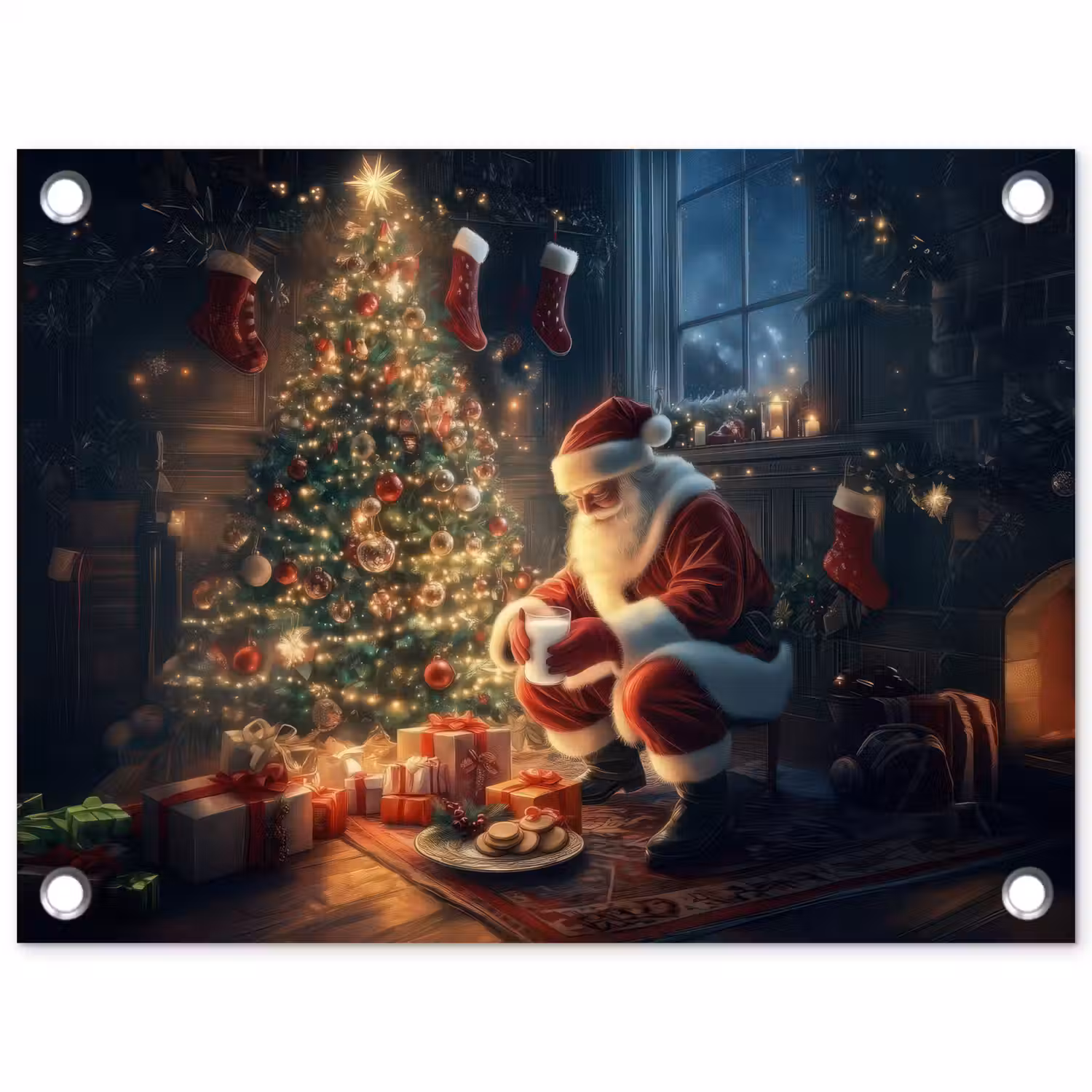 Kerstman - Haard - Donker tuinposter los doek klein -3d