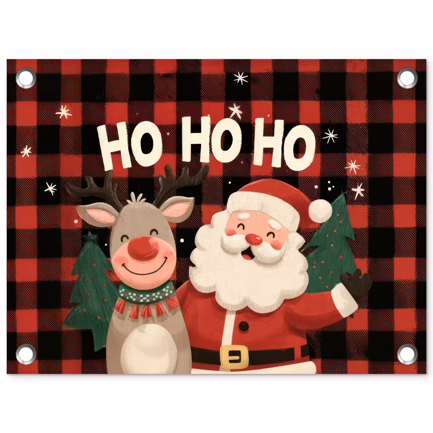 Kerstman - Rendier - Tekst - Rood - Zwart tuinposter los doek klein -3d